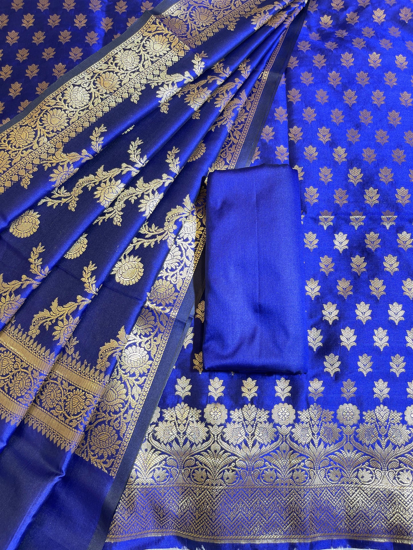 Dark Blue Semi Katan Silk Banarasi 3 pcs Suit Set 750SHL_SK13