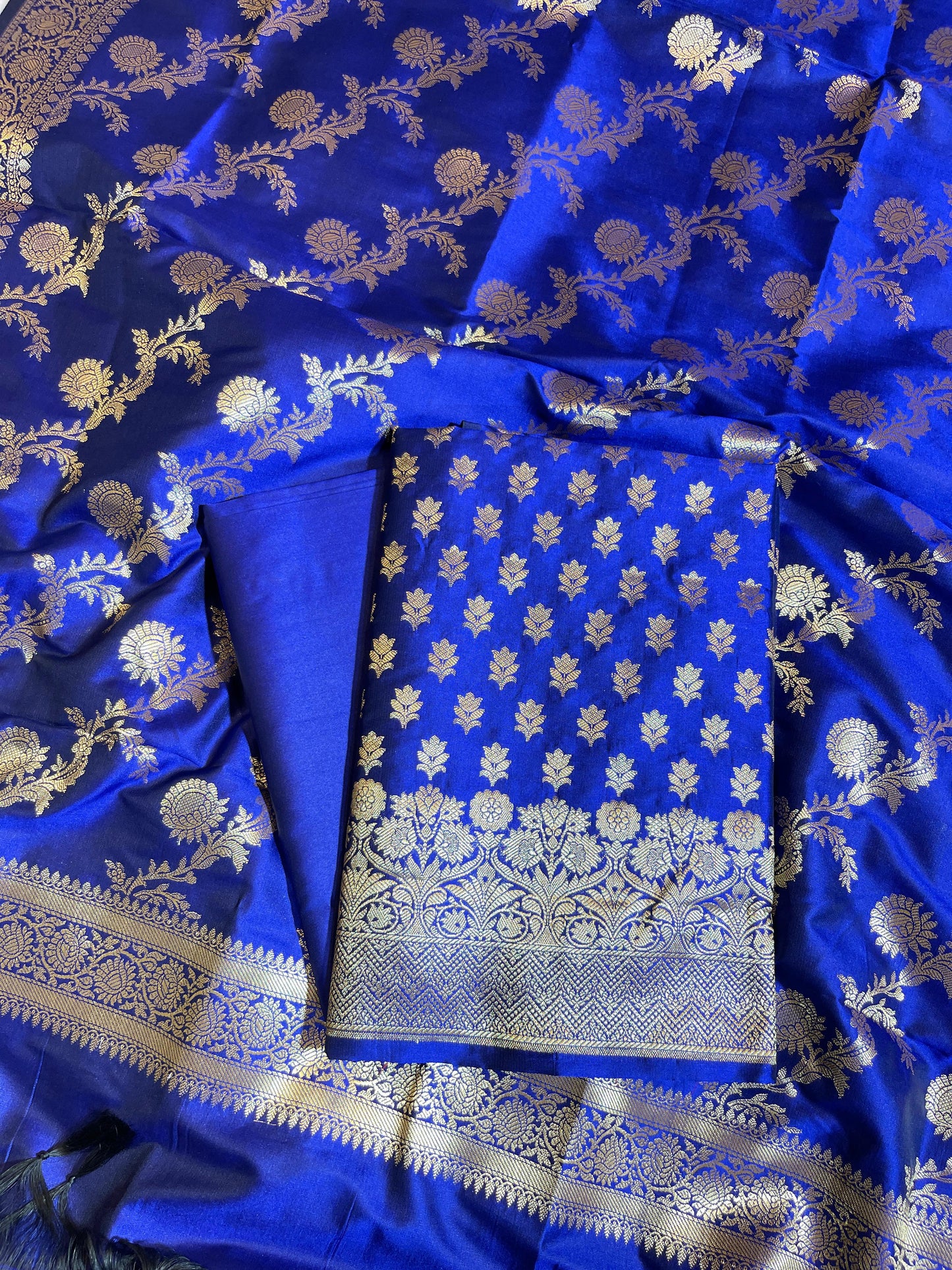 Dark Blue Semi Katan Silk Banarasi 3 pcs Suit Set 750SHL_SK13