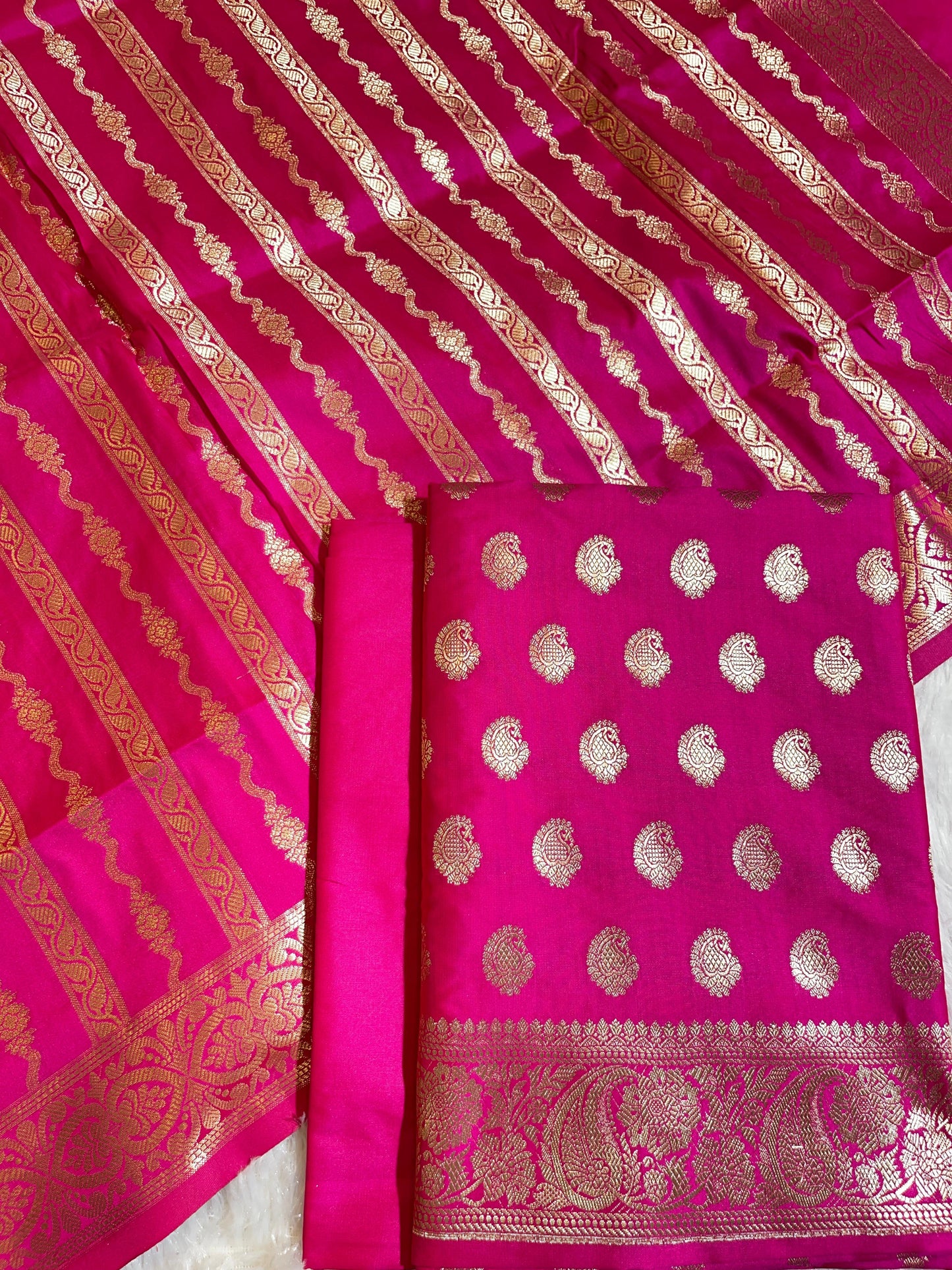 Pink Semi Katan Silk Banarasi 3 pcs Suit Set 750SHL_SK14