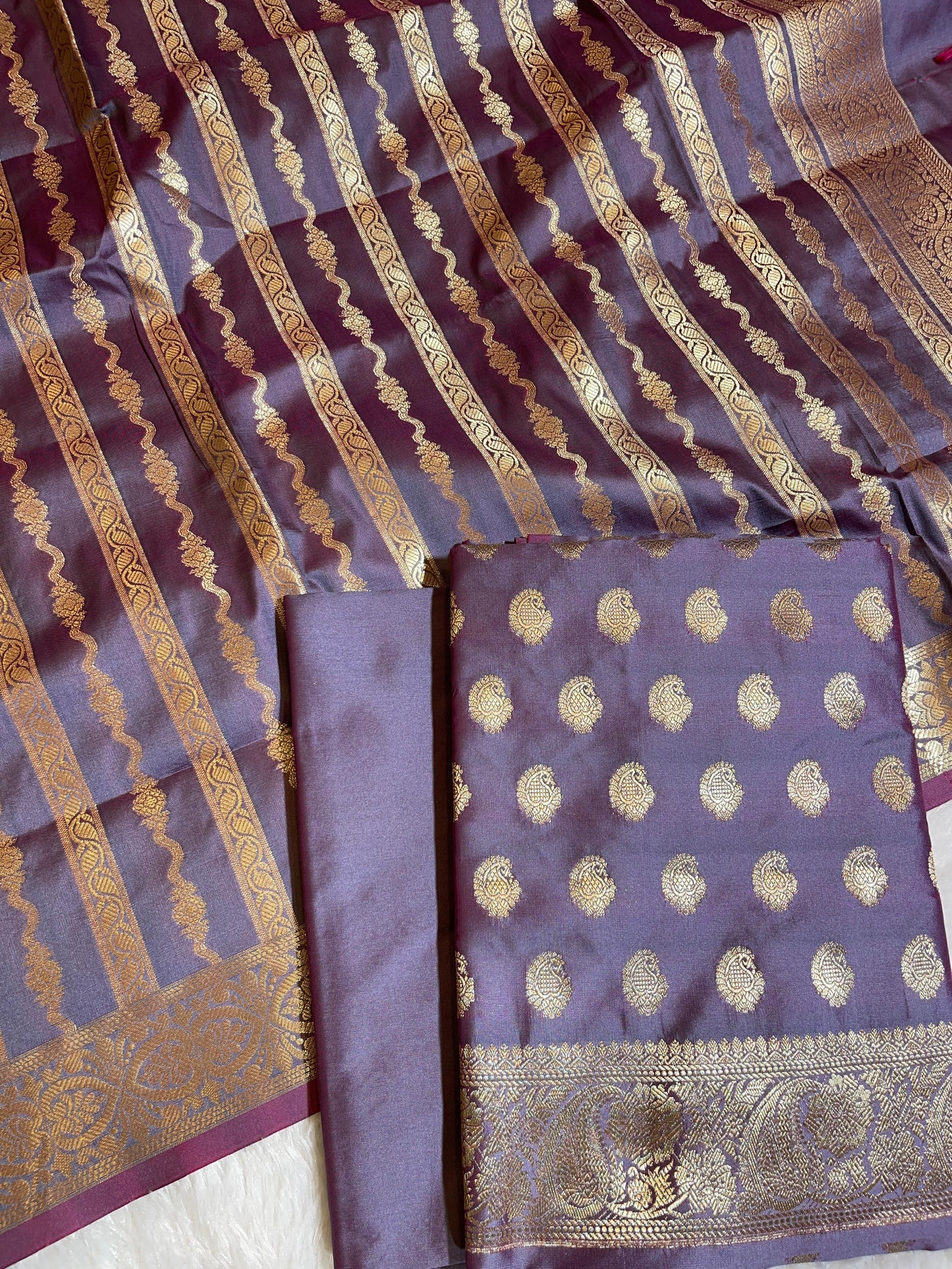 Grey Semi Katan Silk Banarasi 3 pcs Suit Set 750SHL_SK15