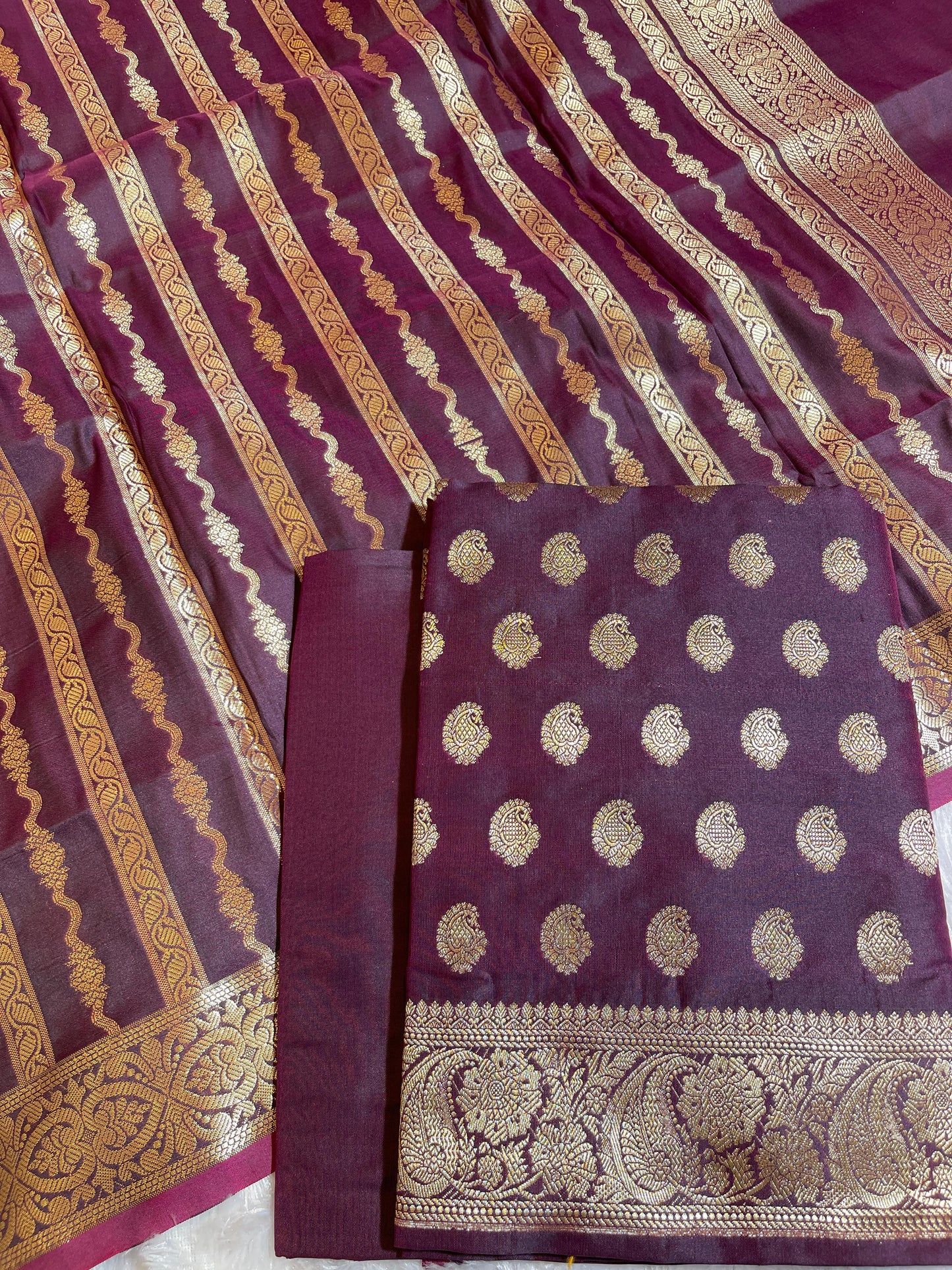 Wine Semi Katan Silk Banarasi 3 pcs Suit Set 750SHL_SK16