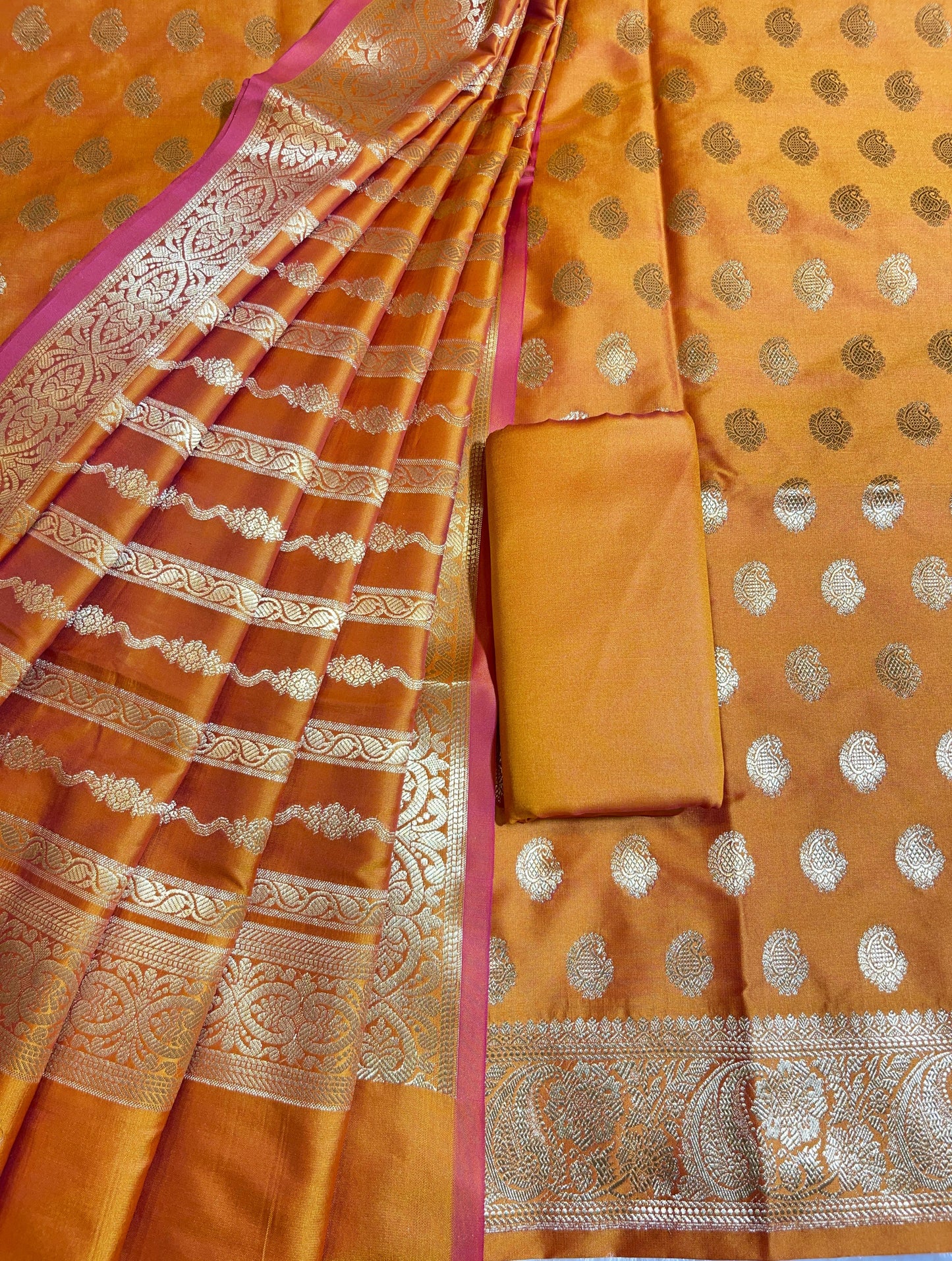 Mustard Yellow Semi Katan Silk Banarasi 3 pcs Suit Set 750SHL_SK19