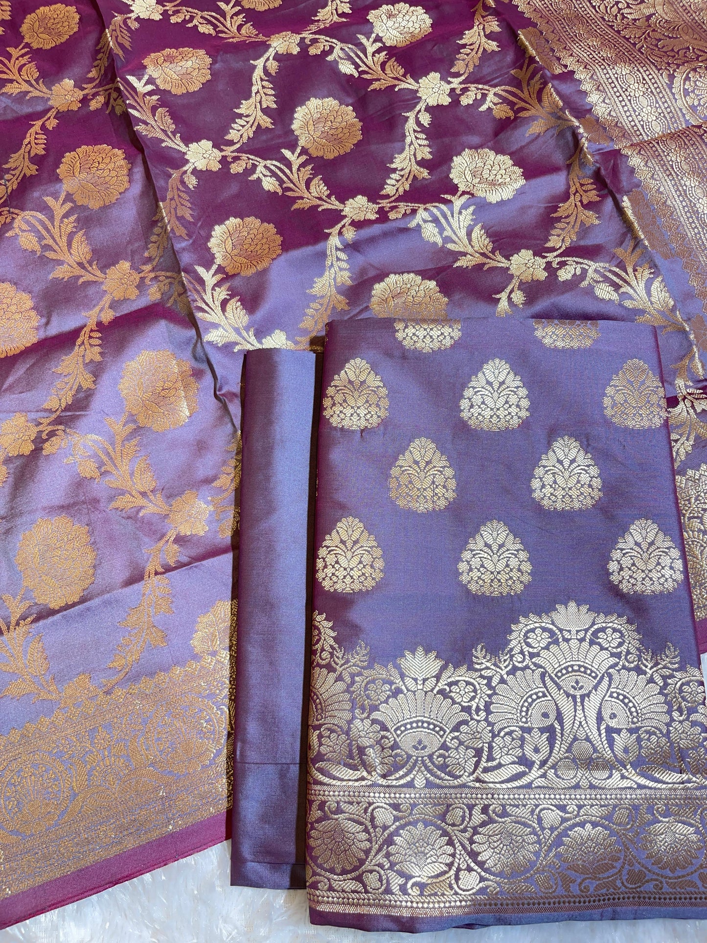 Grey Semi Katan Silk Banarasi 3 pcs Suit Set 750SHL_SK22