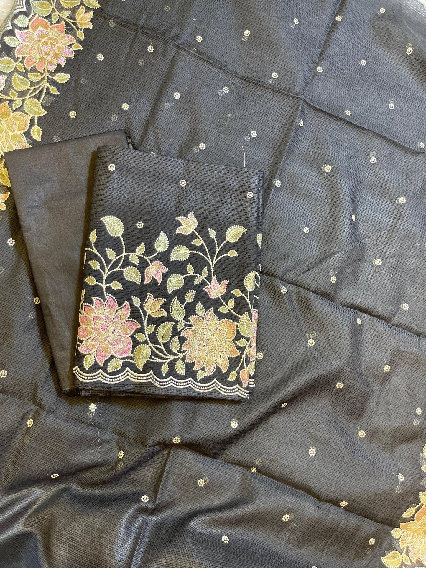 Black Kota Check Embroidery Banarasi 3 pcs Suit Set 1100SKL_KC1