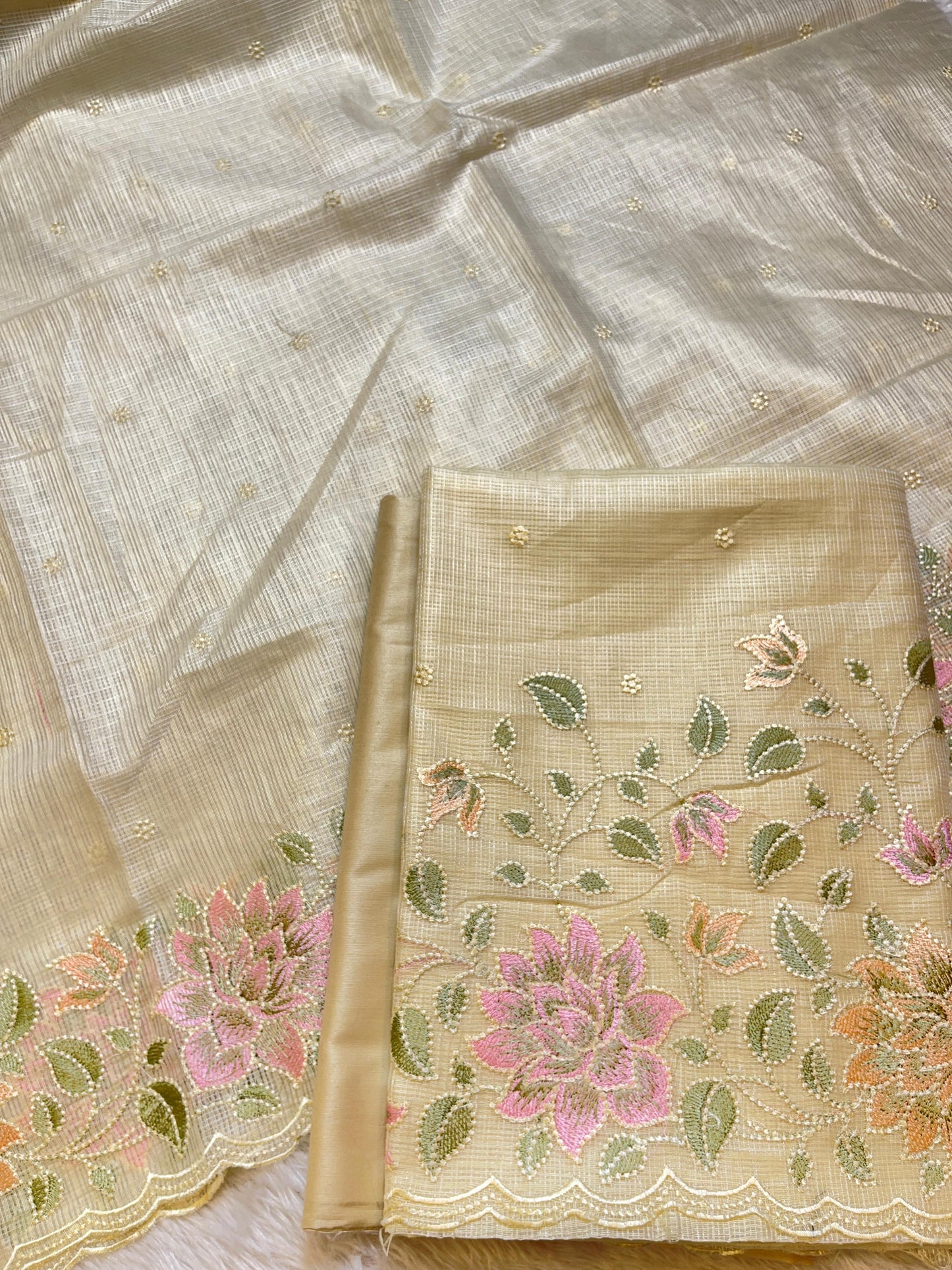 Yellow Kota Check Embroidery Banarasi 3 pcs Suit Set 1100SKL_KC5