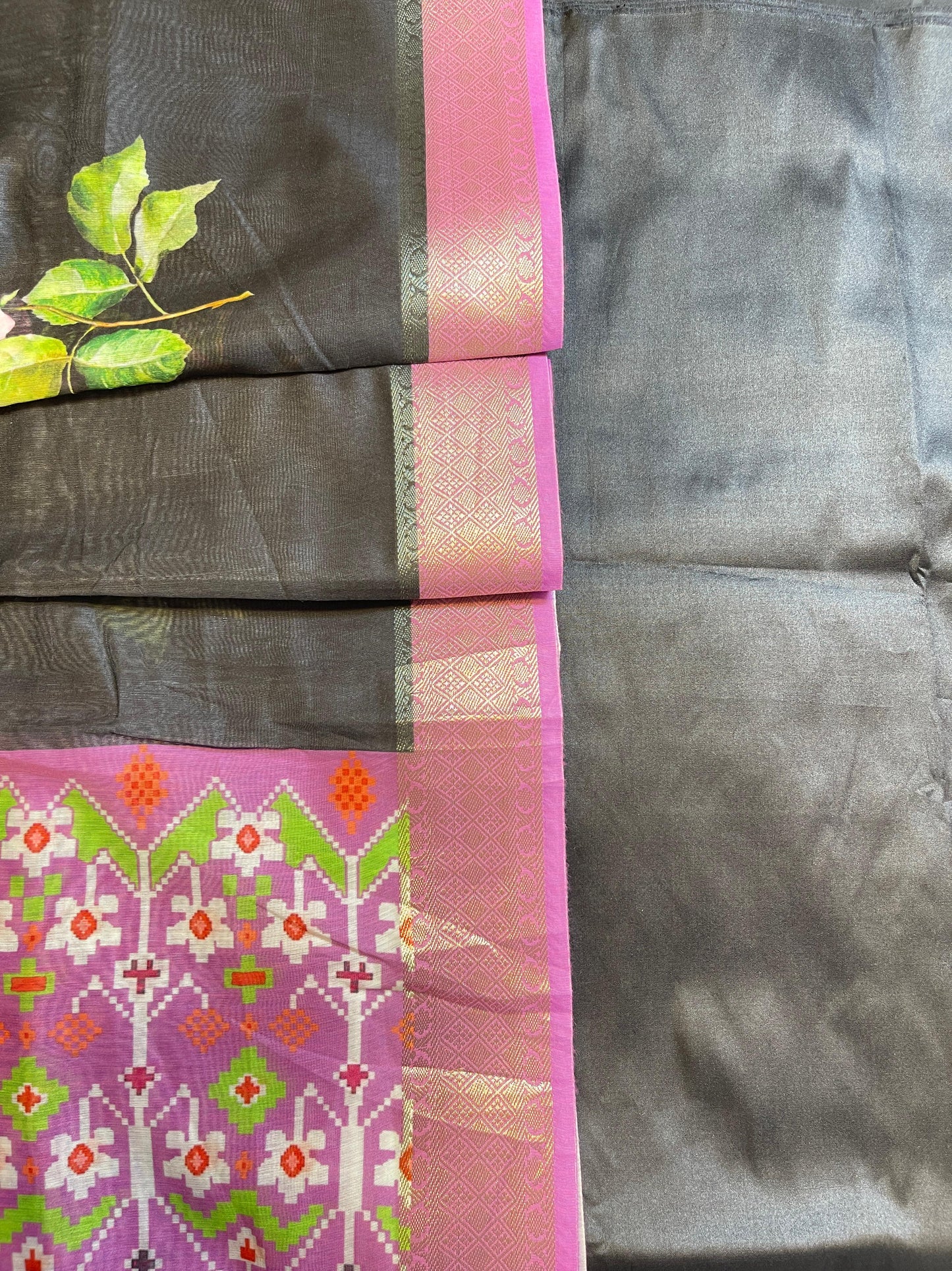 Black Plain Mercerised Silk Banarasi Suit Set with Contrast Purple Digital Print Dupatta 650SKL_MS3