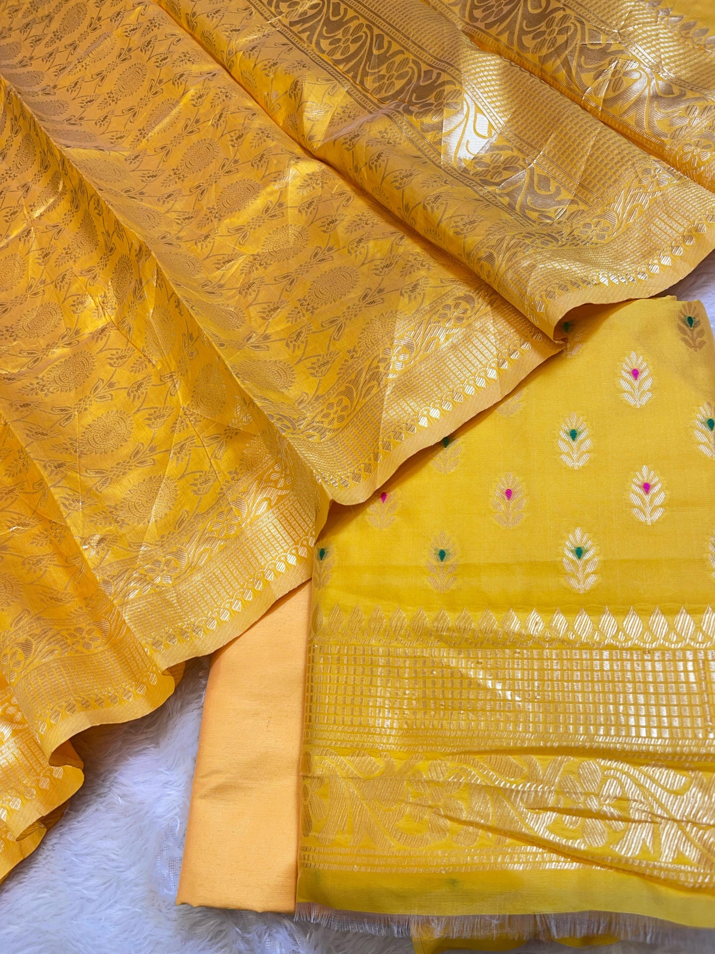 Yellow Butter Silk Zari Mina Booti Banarasi 3 pcs Suit Set 600SKL_BS16
