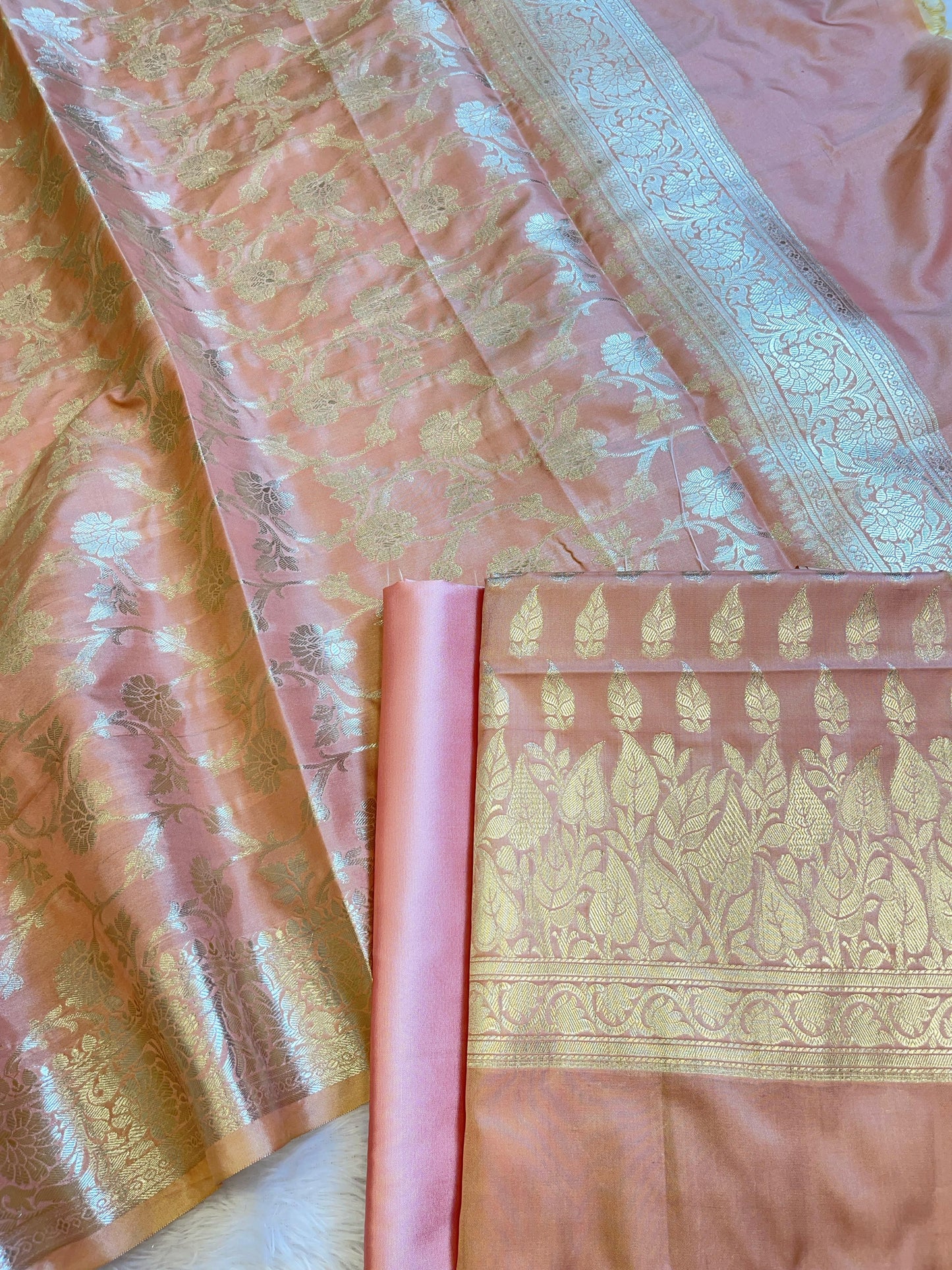 Baby Pink Semi Silk Floral Zari Booti Banarasi 3 pcs Suit Set 900AJ_SK14