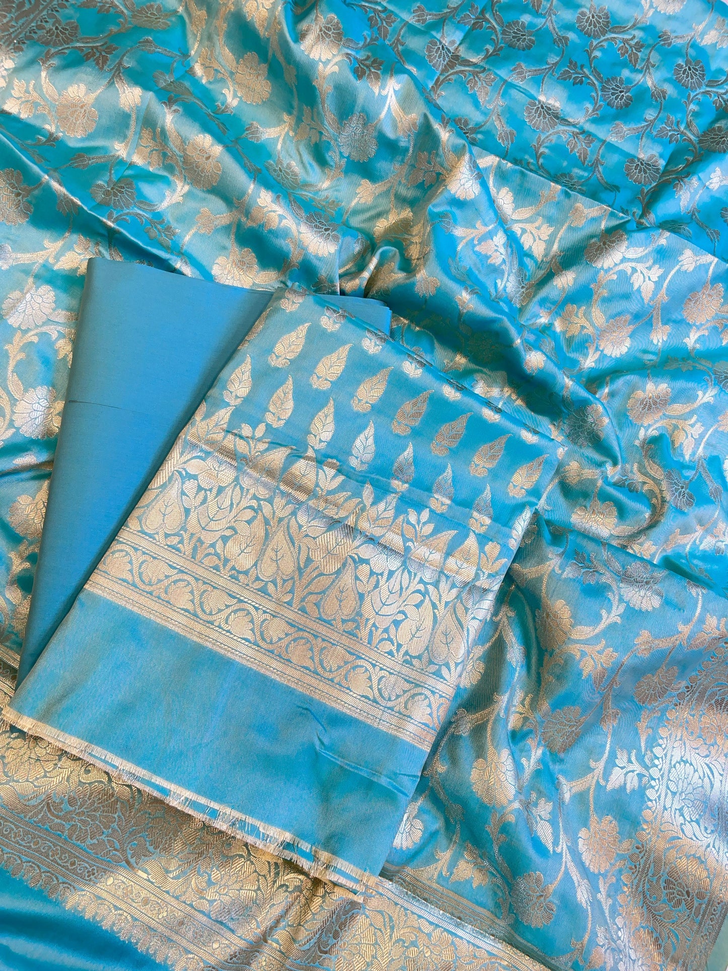 Sky Blue Semi Silk Floral Zari Booti Banarasi 3 pcs Suit Set 900AJ_SK15