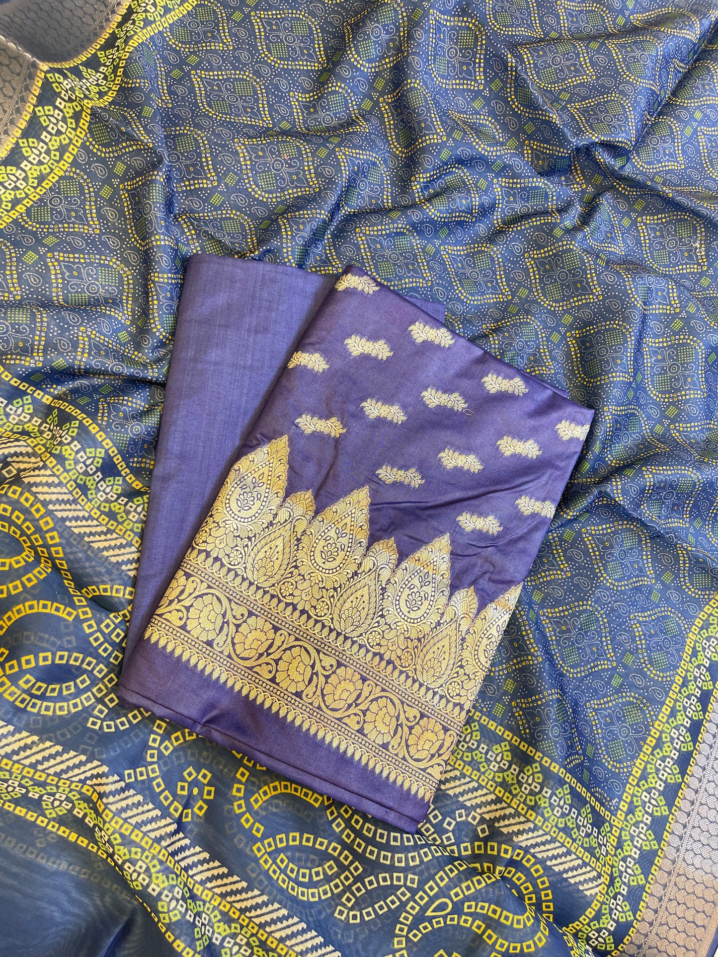 Purple Katan Silk Floral Zari Booti with Cotton Print Dupatta Banarasi 3 pcs Suit Set 1500AJ_KCP1