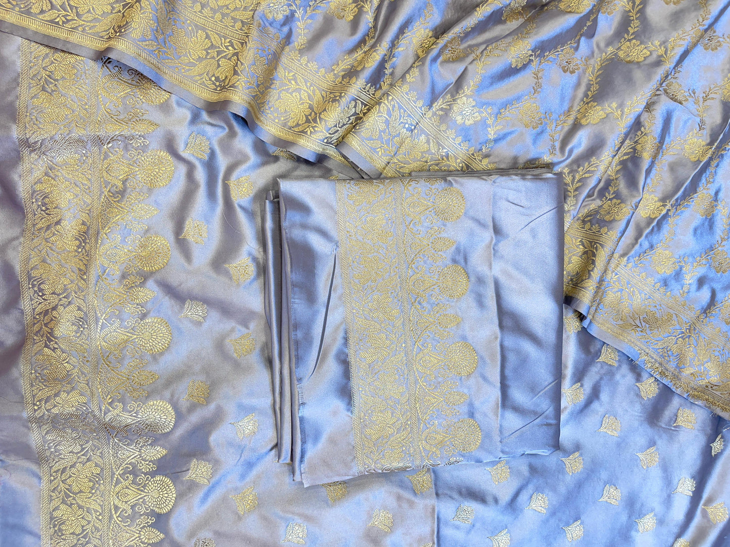 Grey Mashru Silk Premium Floral Zari Booti Banarasi Suit Set 1500AJ_KCP26