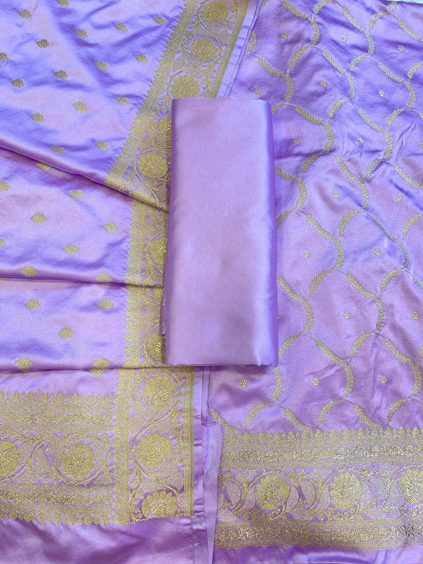 Purple Premium Mashru Silk Floral Zari Booti Banarasi Suit Set 1500AJ_KCP27