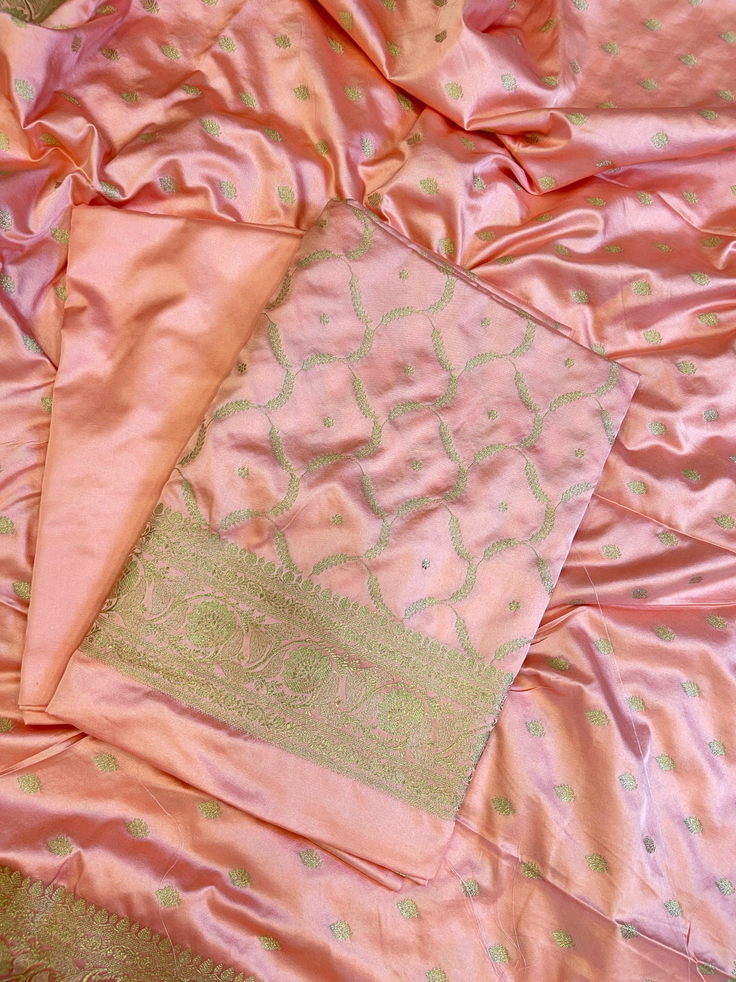 Peach Premium Mashru Silk Floral Zari Booti Banarasi Suit Set 1500AJ_KCP30