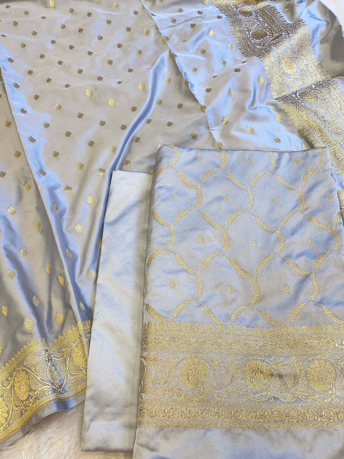 Grey Premium Mashru Silk Floral Zari Booti Banarasi Suit Set 1500AJ_KCP33