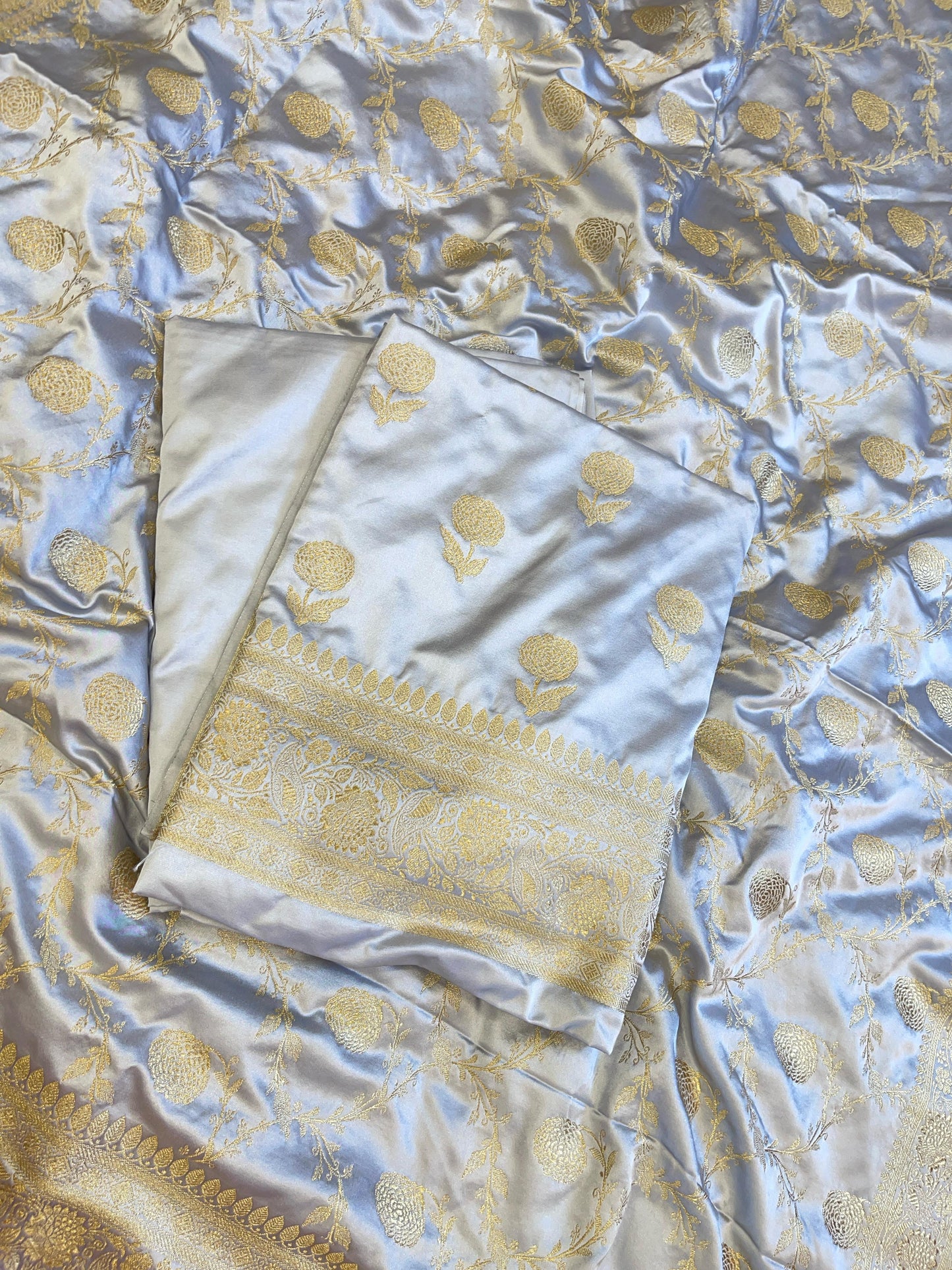Grey Premium Mashru Silk Floral Zari Booti Banarasi Suit Set 1500AJ_KCP35