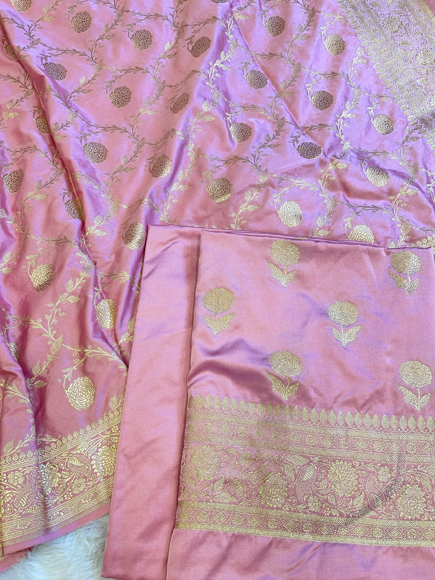 Pink Premium Mashru Silk Floral Zari Booti Banarasi Suit Set 1500AJ_KCP36