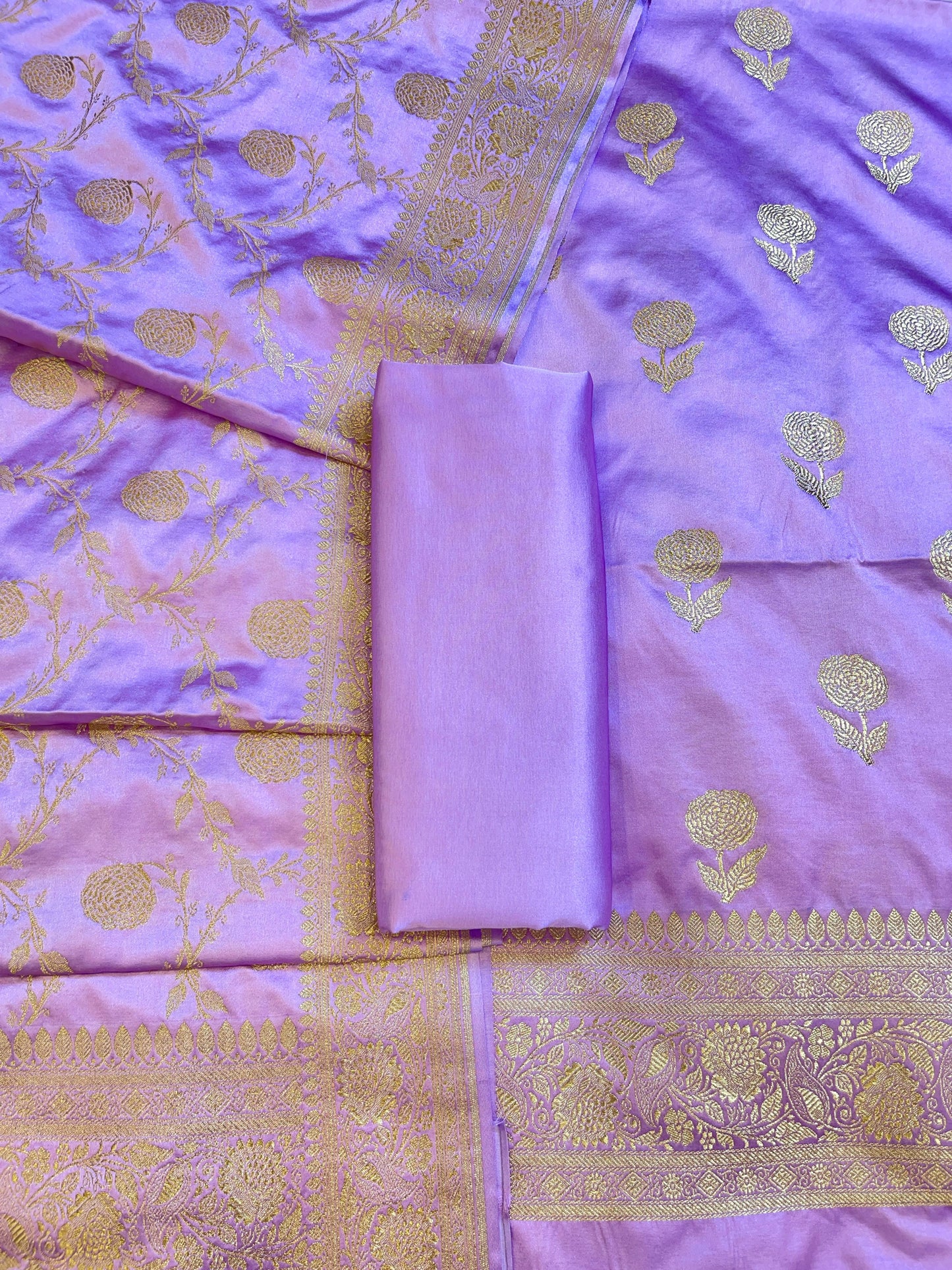 Purple Premium Mashru Silk Floral Zari Booti Banarasi Suit Set 1500AJ_KCP38