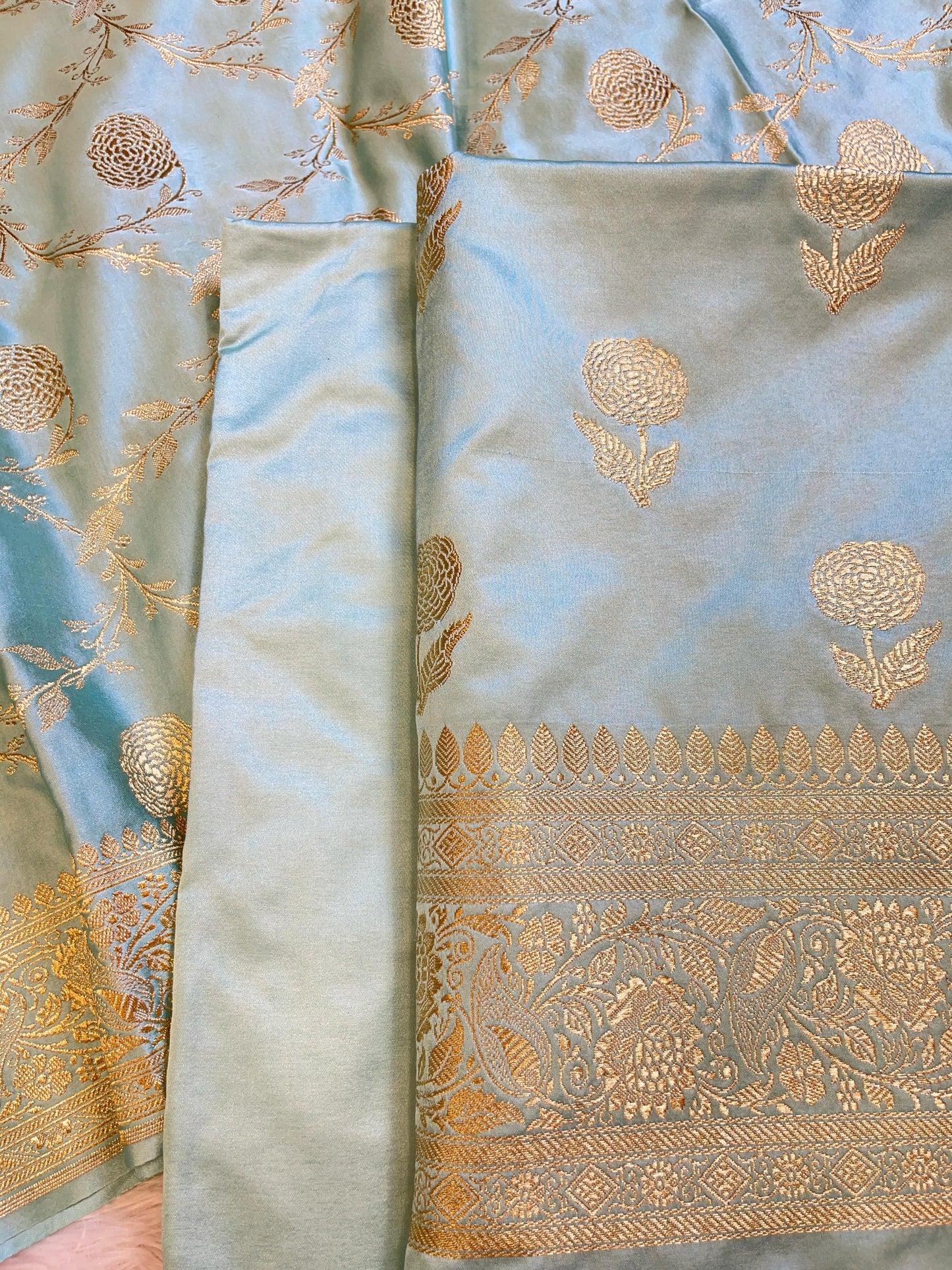 Seagreen Premium Mashru Silk Floral Zari Booti Banarasi Suit Set 1500AJ_KCP39