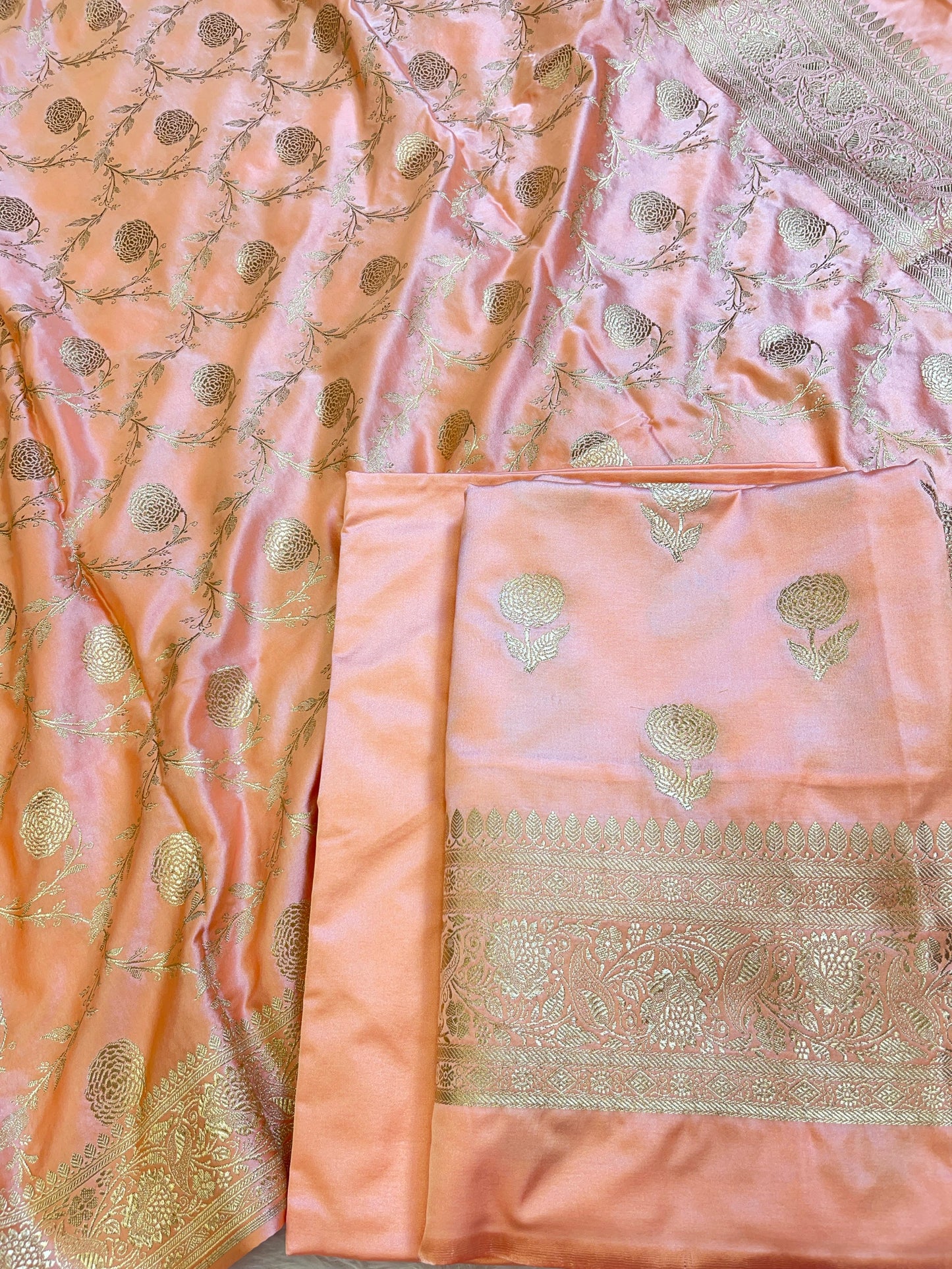 Peach Premium Mashru Silk Floral Zari Booti Banarasi Suit Set 1500AJ_KCP40