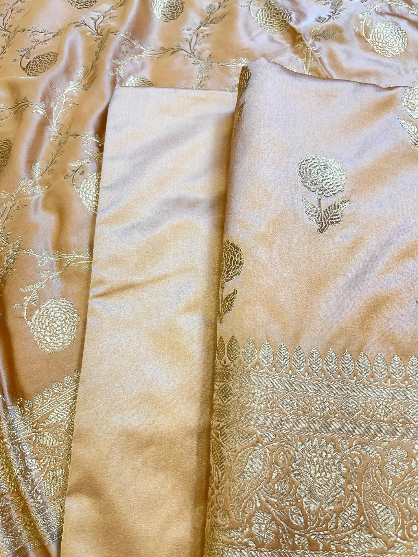 Beige Premium Mashru Silk Floral Zari Booti Banarasi Suit Set 1500AJ_KCP37