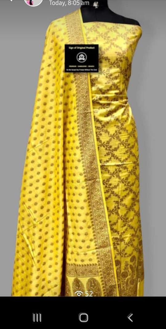 Yellow Mulberry Chiniya Silk Resham Jaal Banarasi Suit Set 1000SKL_MEL2