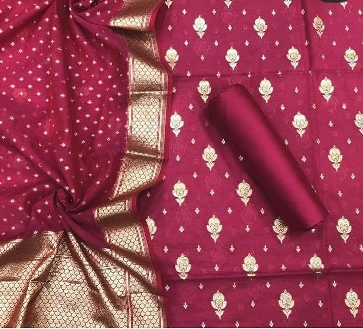 Magenta Pure Mercerise Floral Zari Booti with Lorex weave Dupatta Suit Set 1200SKL_PML14