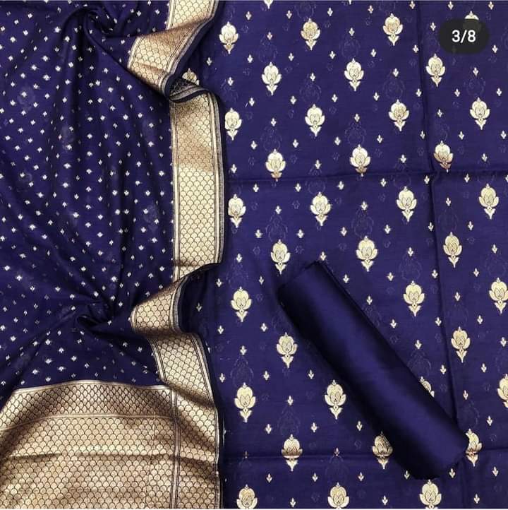 Blue Pure Mercerise Floral Zari Booti with Lorex weave Dupatta Suit Set 1200SKL_PML13