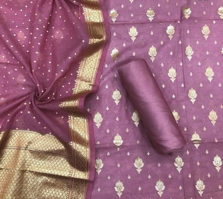 Lavender Pure Mercerise Floral Zari Booti with Lorex weave Dupatta Suit Set 1200SKL_PML16