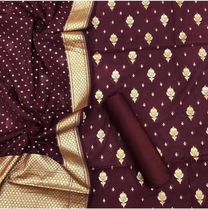 Burgundy Pure Mercerise Floral Zari Booti with Lorex weave Dupatta Suit Set 1200SKL_PML15