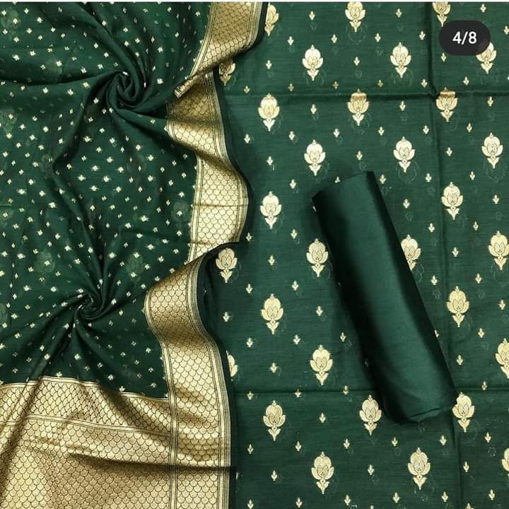 Dark Green Pure Mercerise Floral Zari Booti with Lorex weave Dupatta Suit Set 1200SKL_PML17
