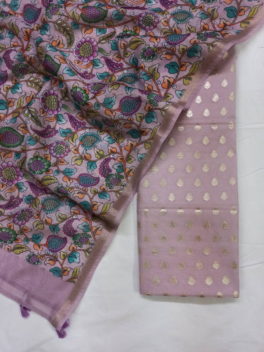 Mauve Pure Mercerise Silk Chunri Zari Booti with Chanderi Silk Print Dupatta Suit Set 1100SKL_PMC14