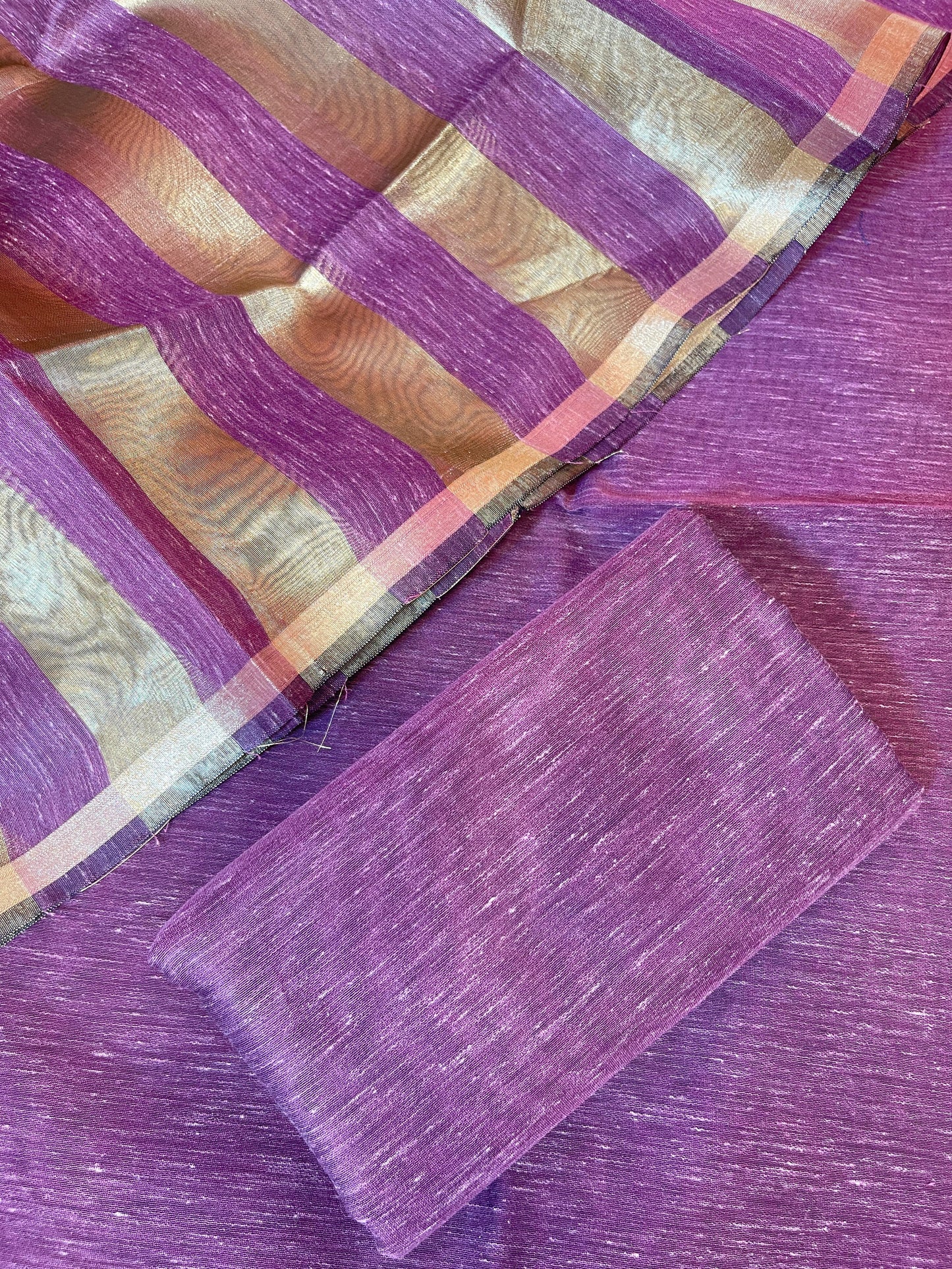 Purple Linen Zari Stripe Banarasi 3 pcs Suit Set 6SKL_LN23