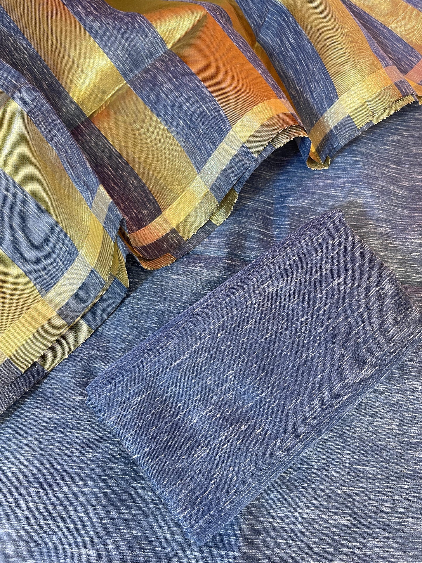 Navy Blue Linen Zari Stripe Banarasi 3 pcs Suit Set 6SKL_LN24