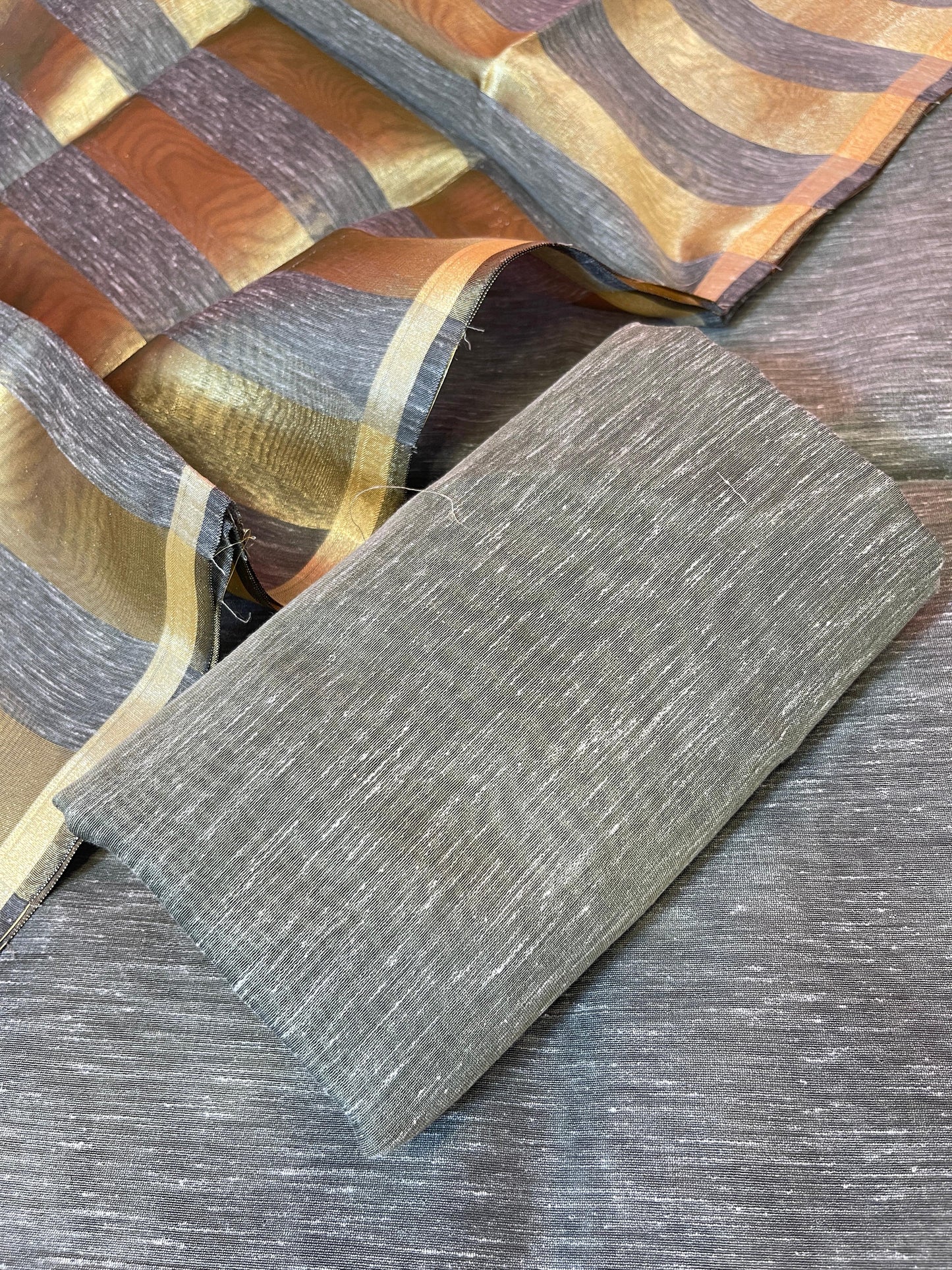 Grey Linen Zari Stripe Banarasi 3 pcs Suit Set 6SKL_LN25