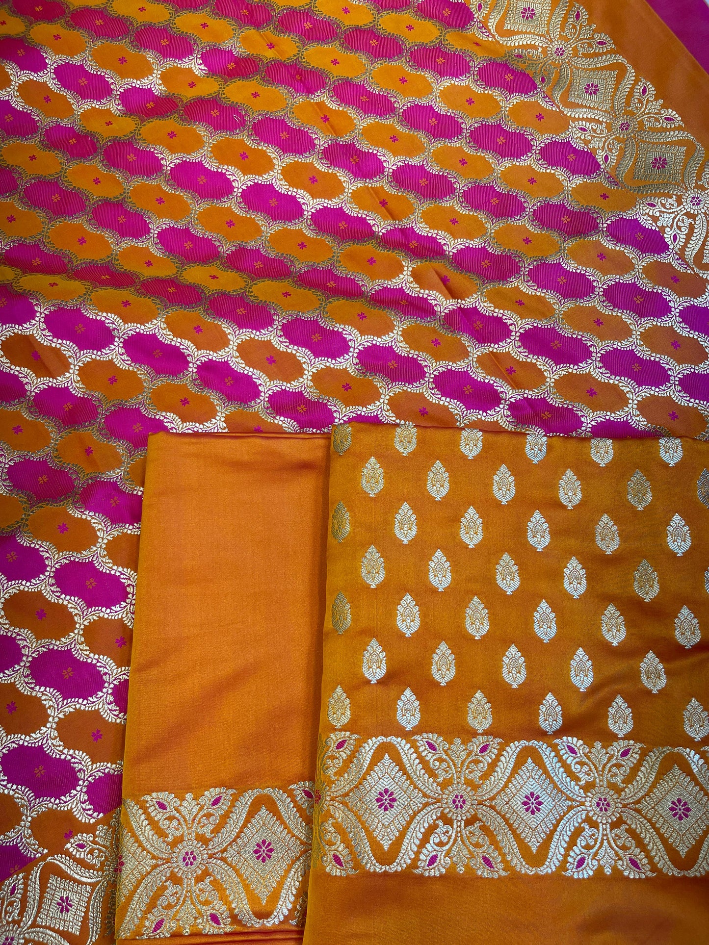 Pure Handloom Mustard Yellow Mashru Silk Floral Zari Booti with Rangkaat Dupatta Banarasi 3 pcs Suit Set 26AJ_MSR12