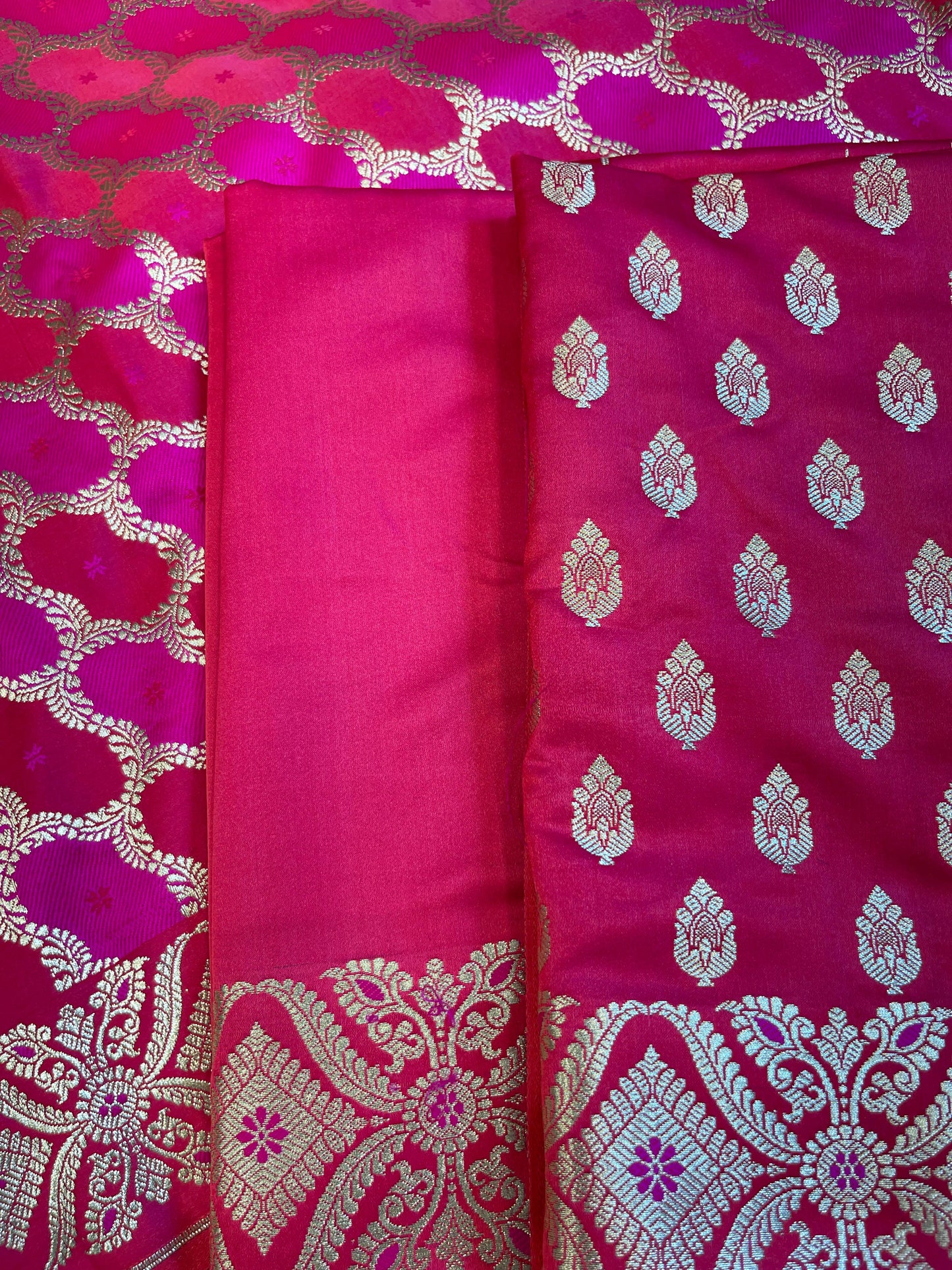 Pure Handloom Pink Mashru Silk Floral Zari Booti with Rangkaat Dupatta Banarasi 3 pcs Suit Set 26AJ_MSR13