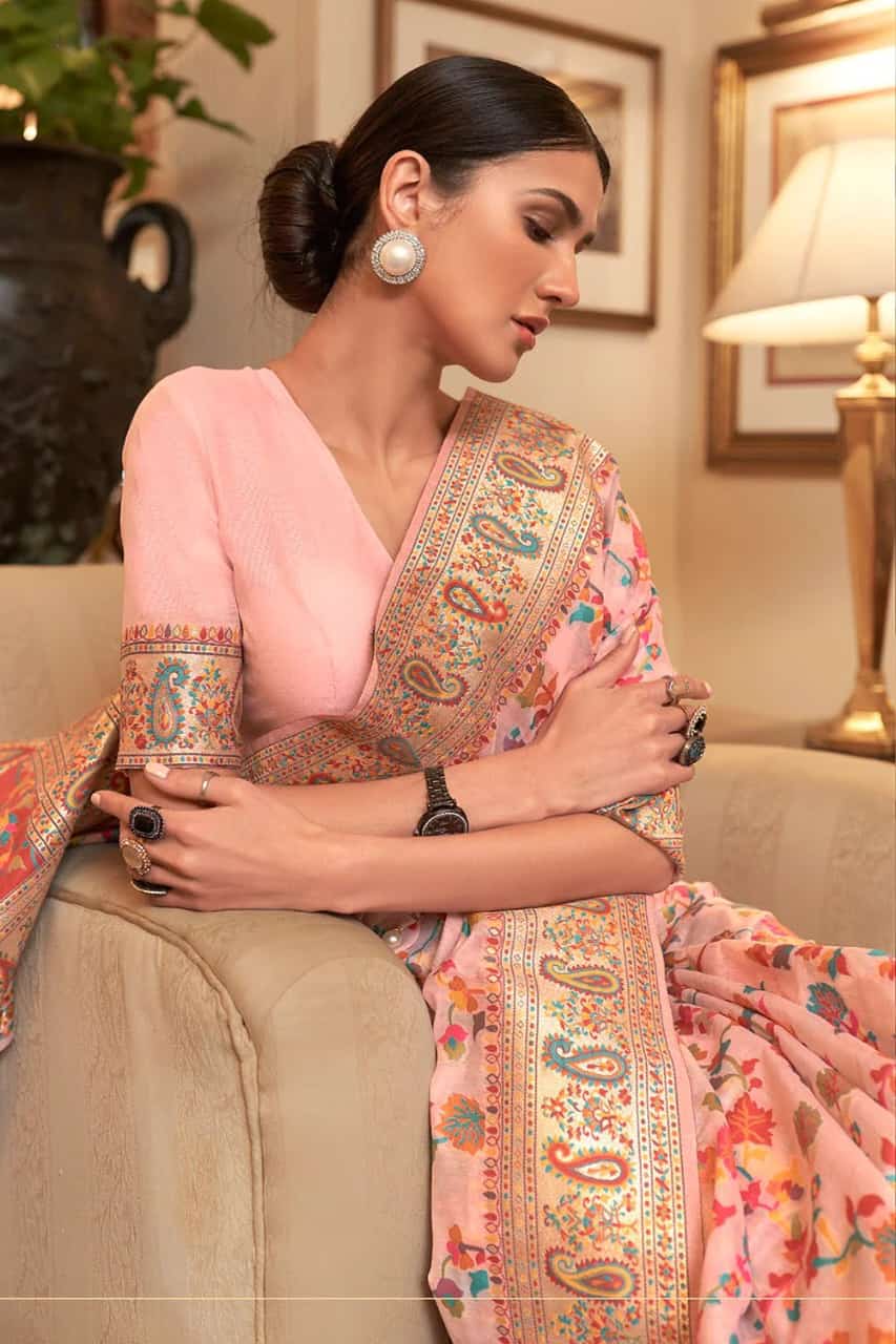 Peach Cotton Silk Floral Minakari Zari Paisely Border Banarasi Saree 12SKL_CS12