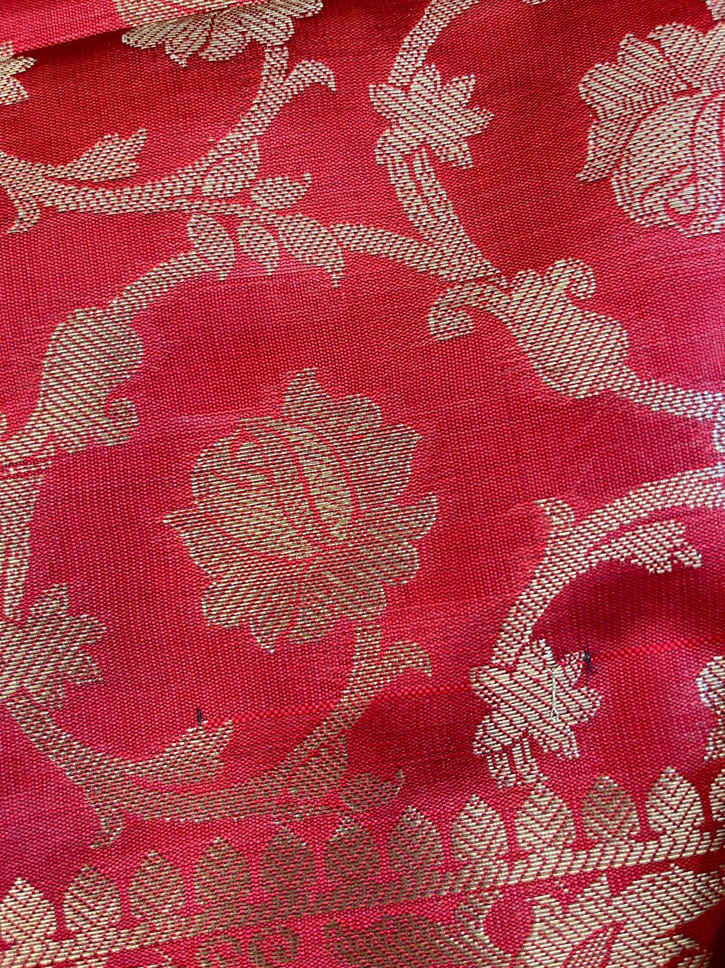 Beige Art Silk Floral Zari Booti Contrast Banarasi Suit with Red Dupatta 625AJ_TPT44