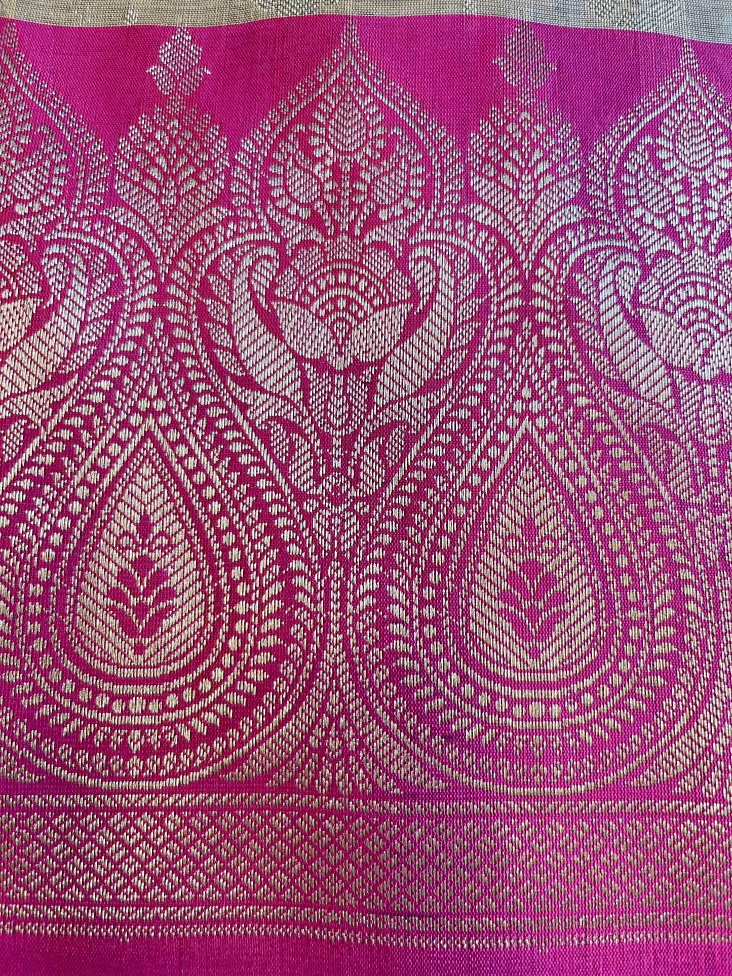 Beige Art Silk Floral Zari Booti Contrast Banarasi Suit with Magenta Dupatta 625AJ_TPT46