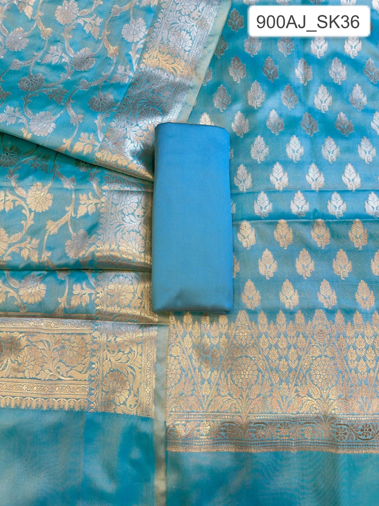 Sky Blue Semi Silk Floral Zari Booti Banarasi 3 pcs Suit Set 900AJ_SK36