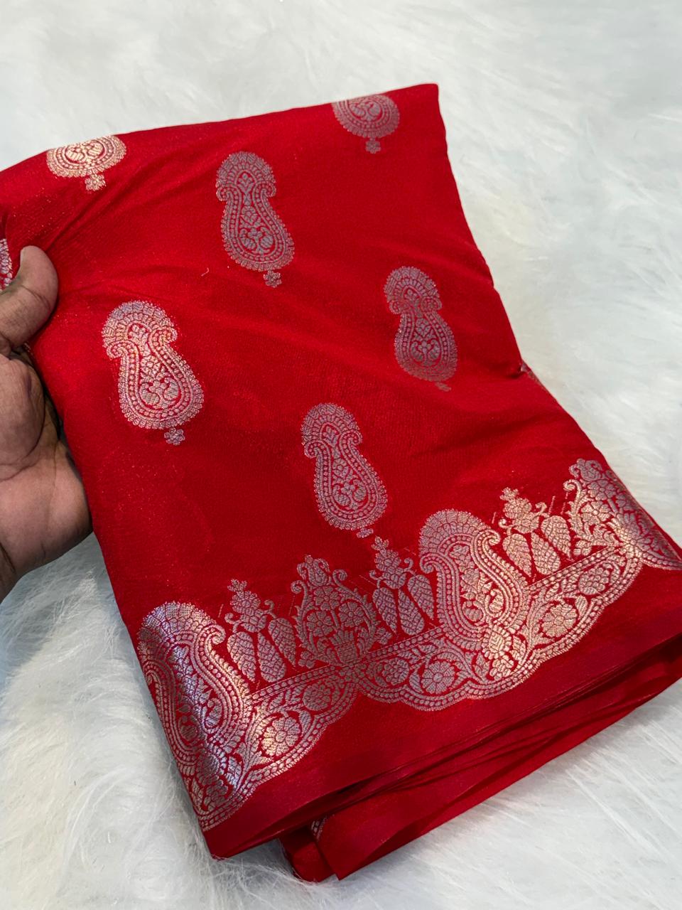 Red Dyeable Katan Silk Paisley Zari Booti Floral Zari Border Banarasi Saree 1075AM_KS5