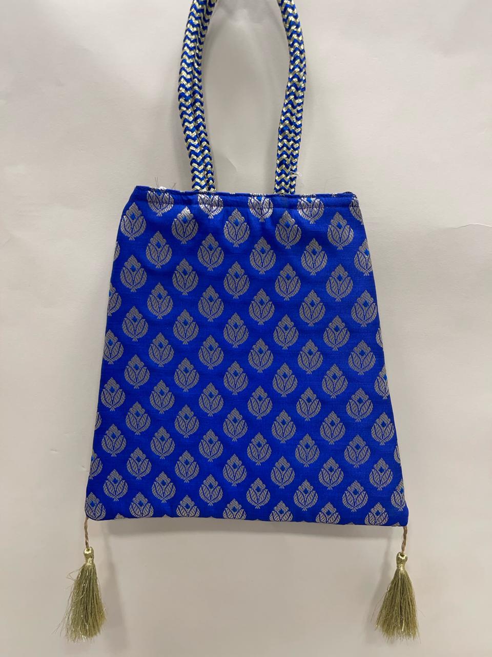 Blue Banarasi Trishaped Hand Bag HBG_12