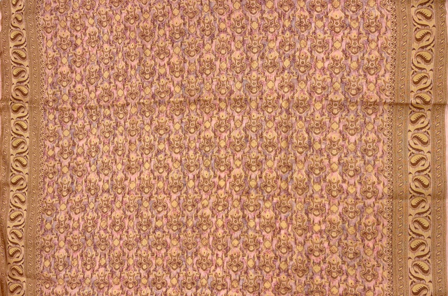 Faishana Pure Handloom Baby Pink Chiffon Floral Digital Print Boota with Copper Zari Banarasi Border and Baby Pink Blouse