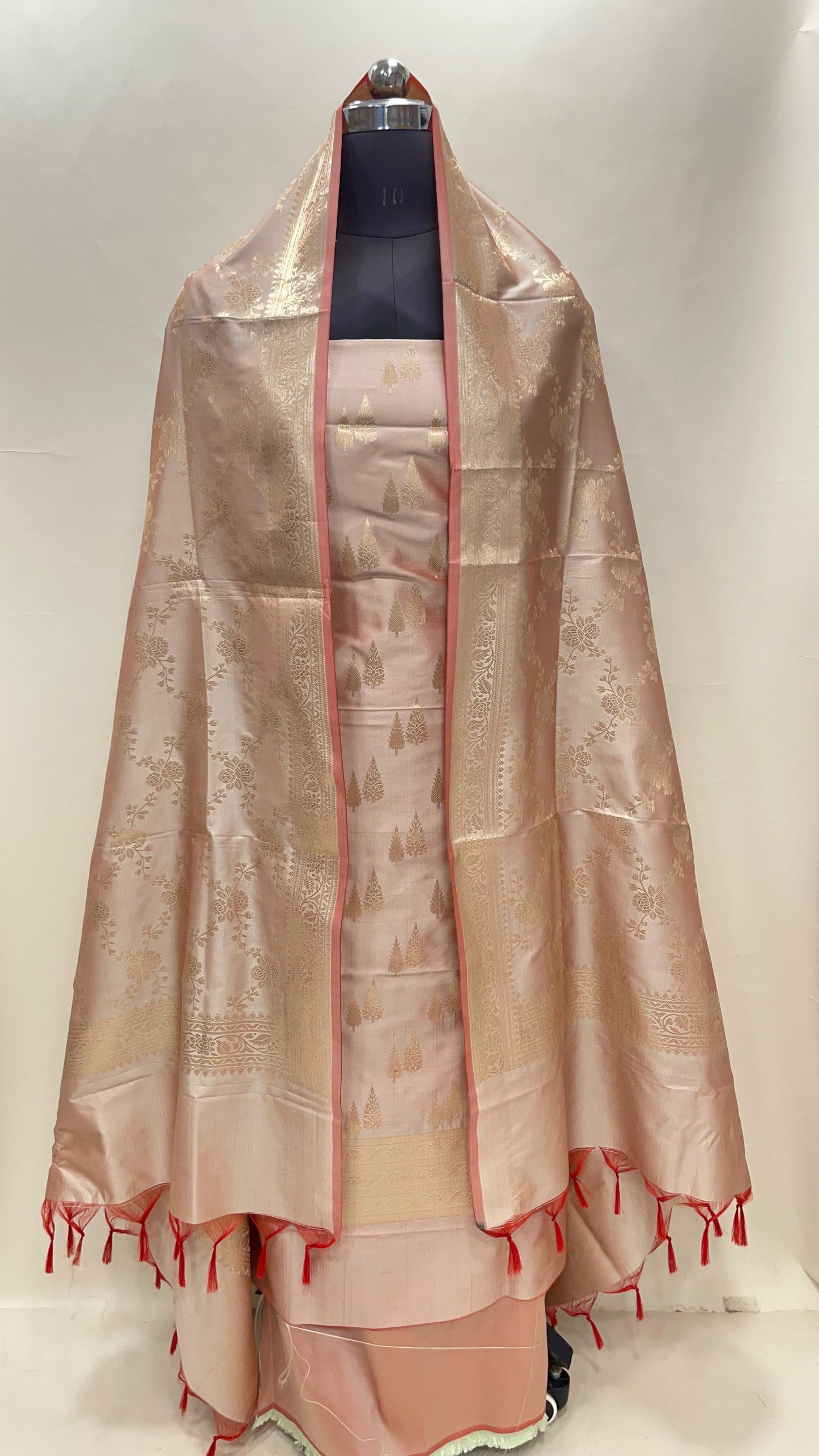 Beige Semi Katan Silk Handloom Banarasi 3 pcs Suit Set MUB_SK4