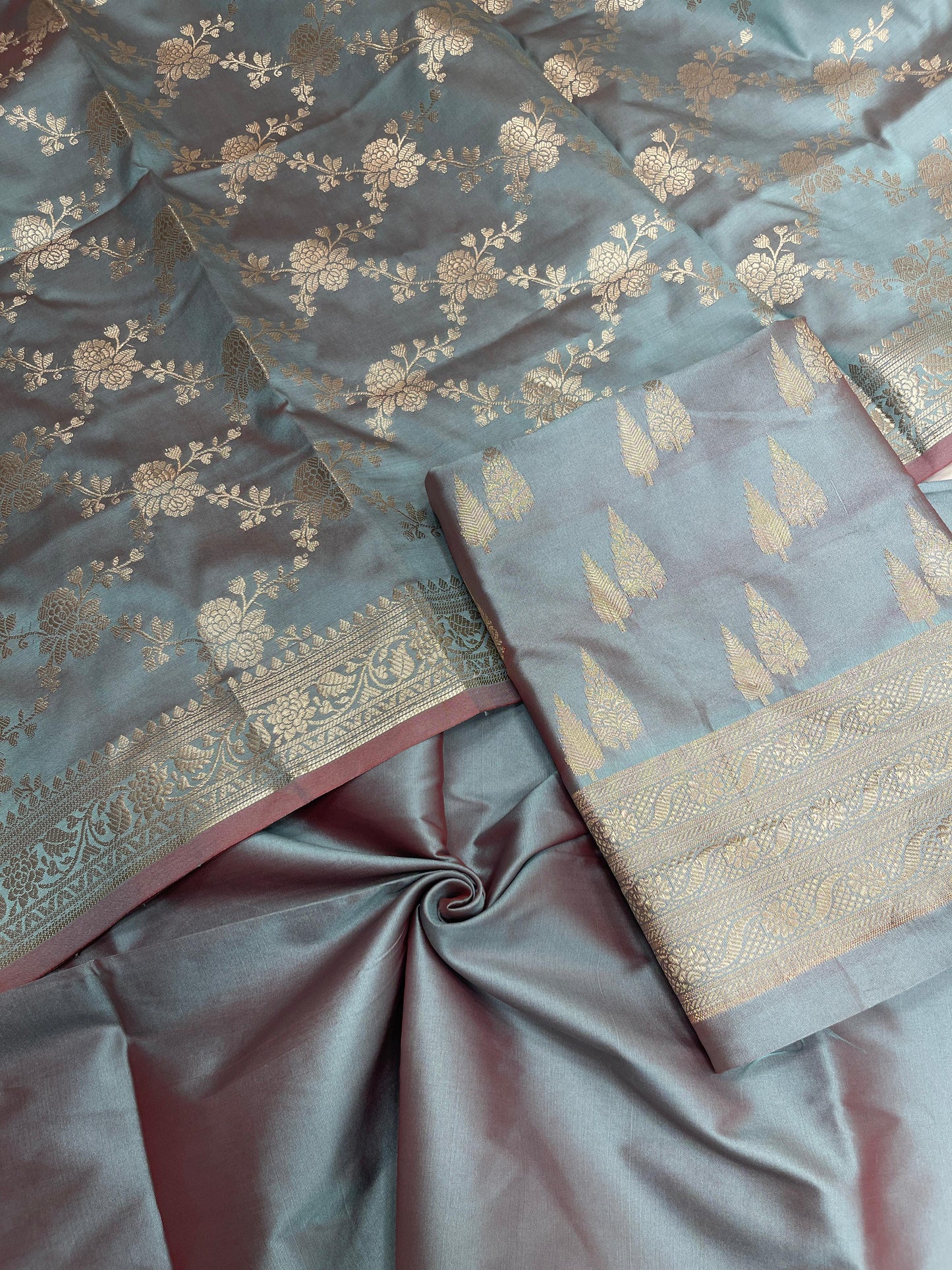 Seagreen Semi Katan Silk Handloom Banarasi 3 pcs Suit Set MUB_SK6