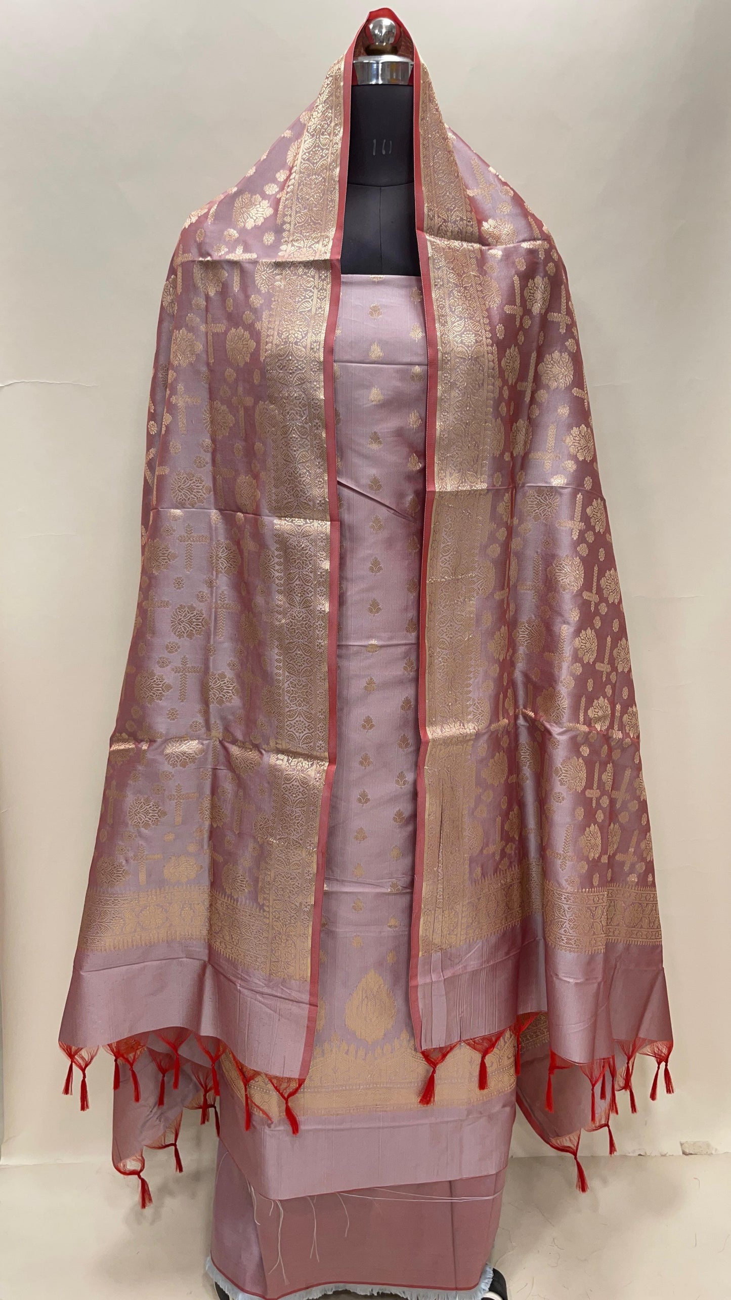 Mauve Semi Katan Silk Handloom Banarasi 3 pcs Suit Set MUB_SK12