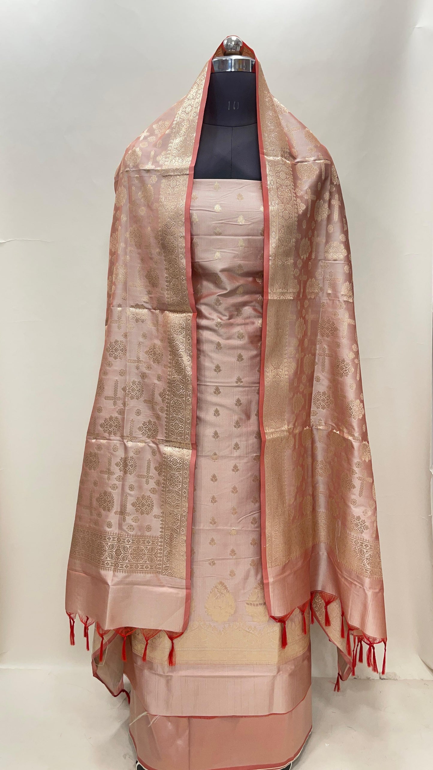 Beige Semi Katan Silk Handloom Banarasi 3 pcs Suit Set MUB_SK14