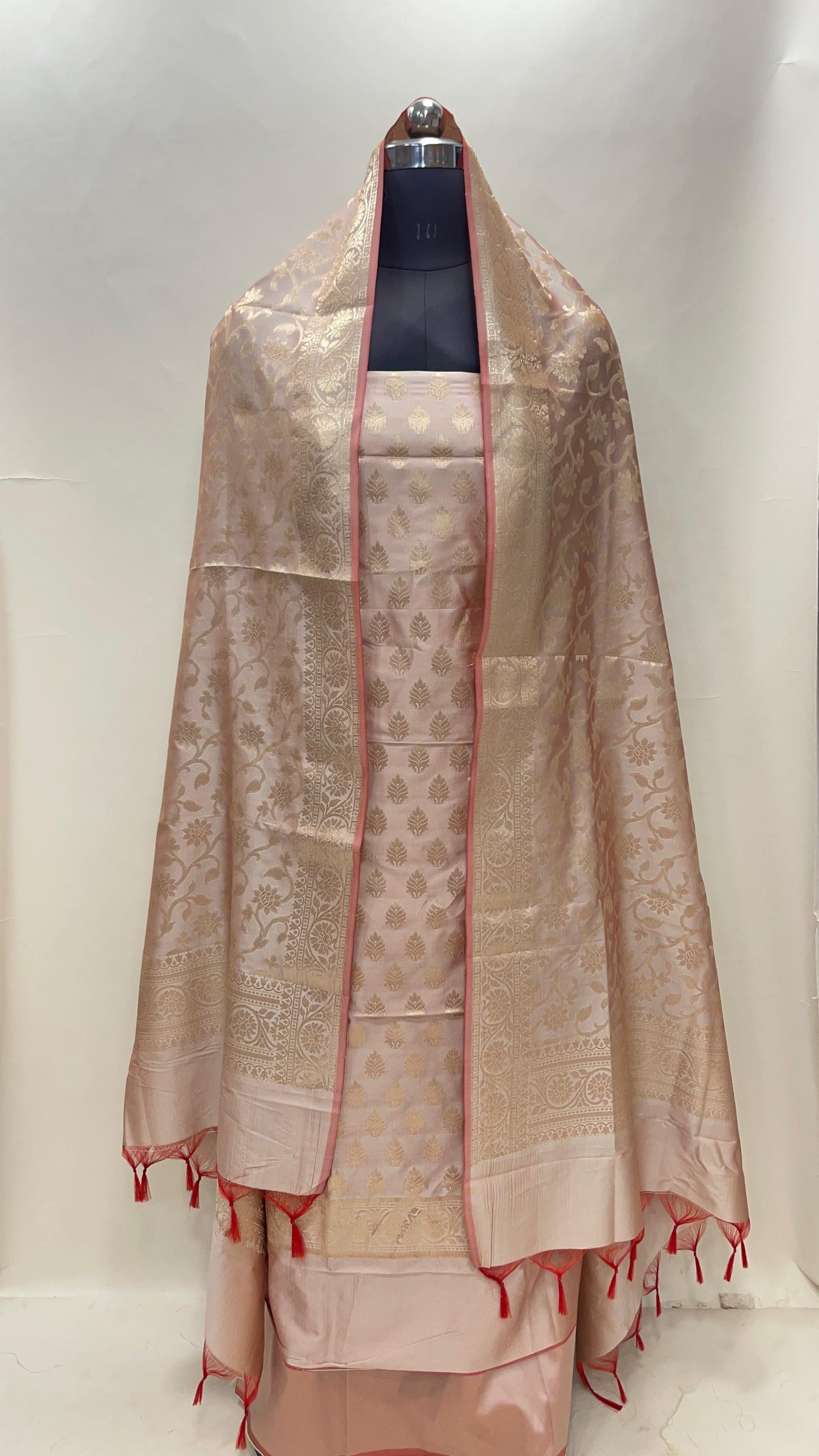 Beige Semi Katan Silk Handloom Banarasi 3 pcs Suit Set MUB_SK19
