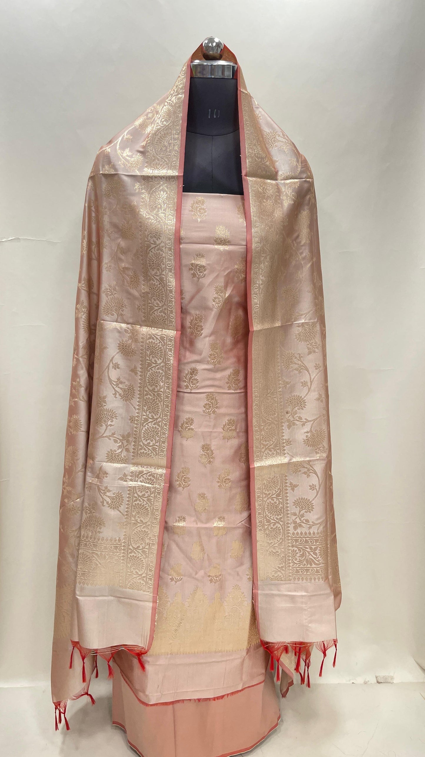 Beige Semi Katan Silk Handloom Banarasi 3 pcs Suit Set MUB_SK26