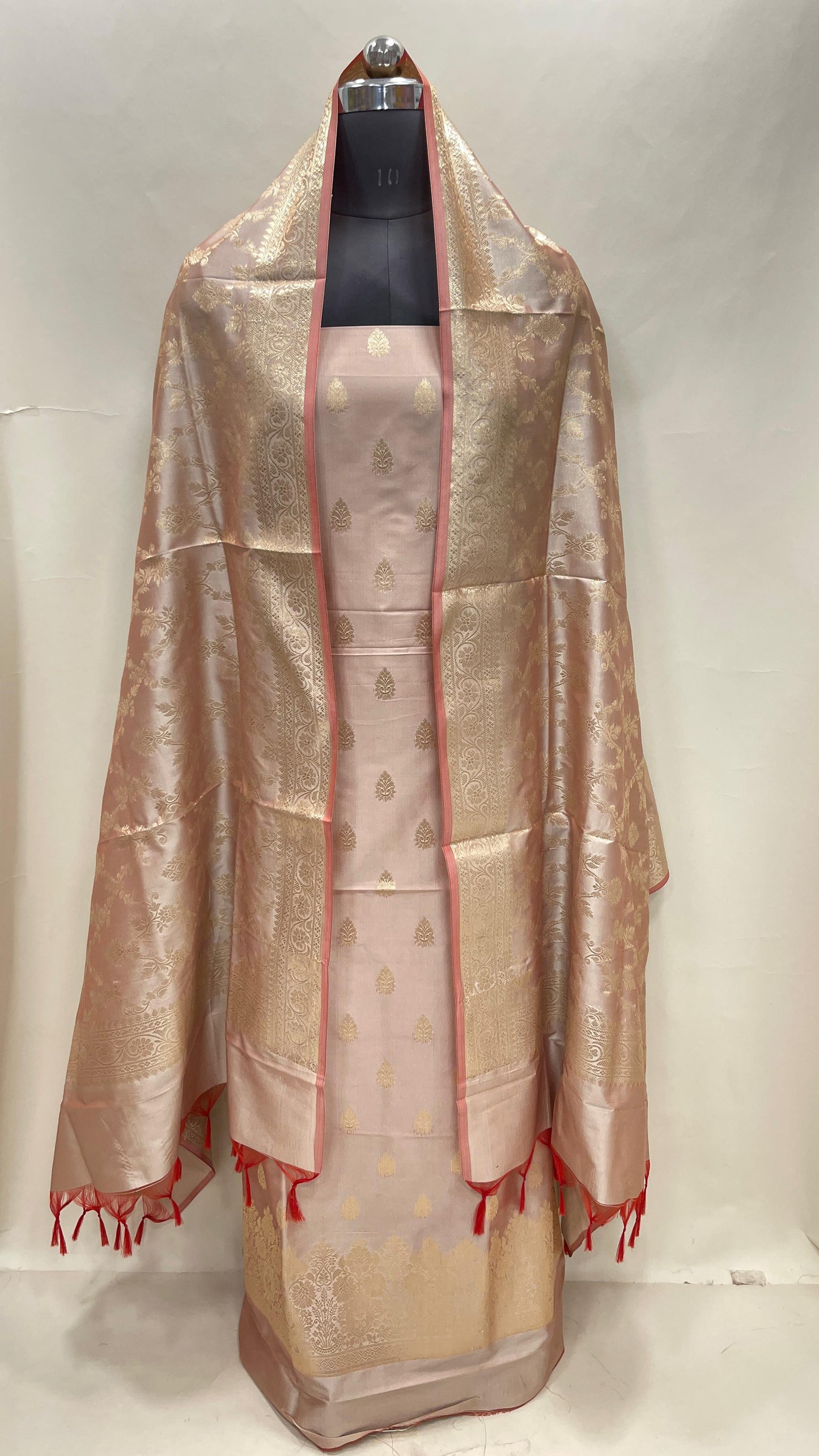 Beige Semi Katan Silk Handloom Banarasi 3 pcs Suit Set MUB_SK56